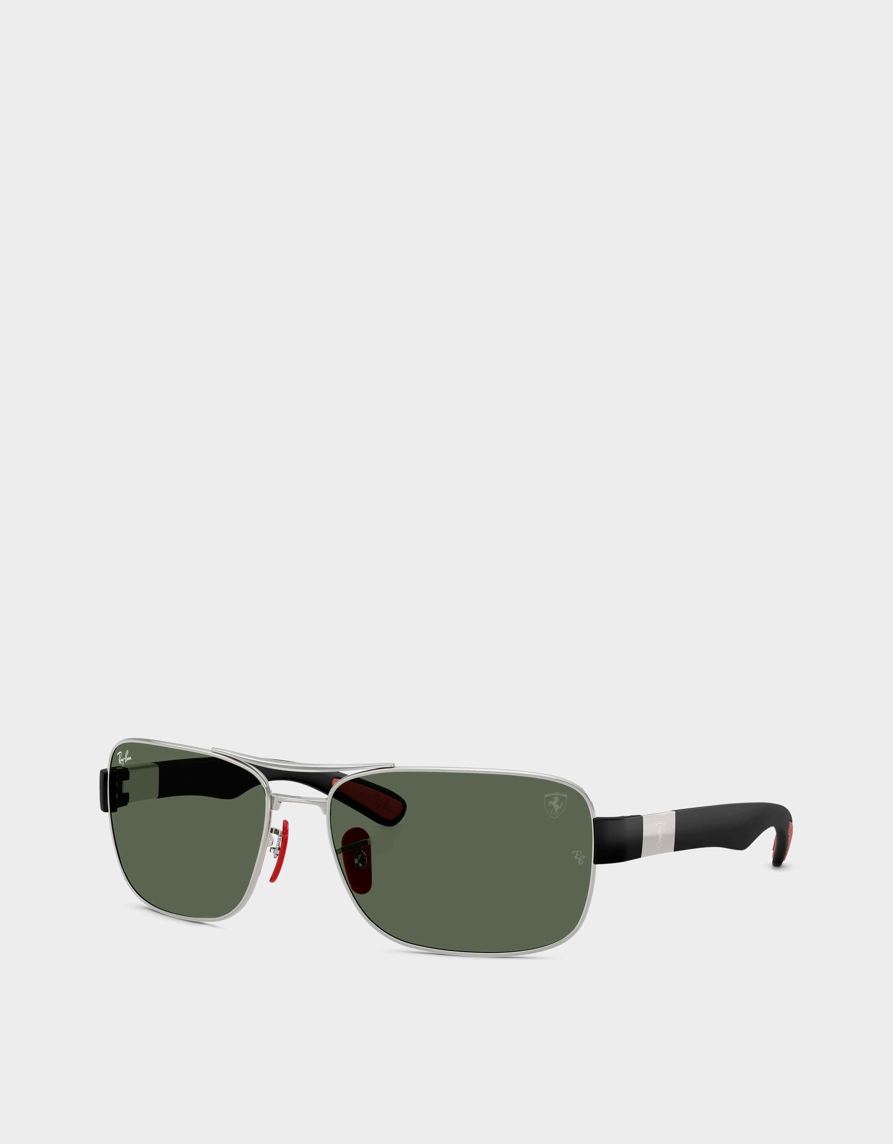 Ferrari Ray-ban For Scuderia  Rb3763m In Silver-tone Metal And Black Plastic With Dark Green  In Silver