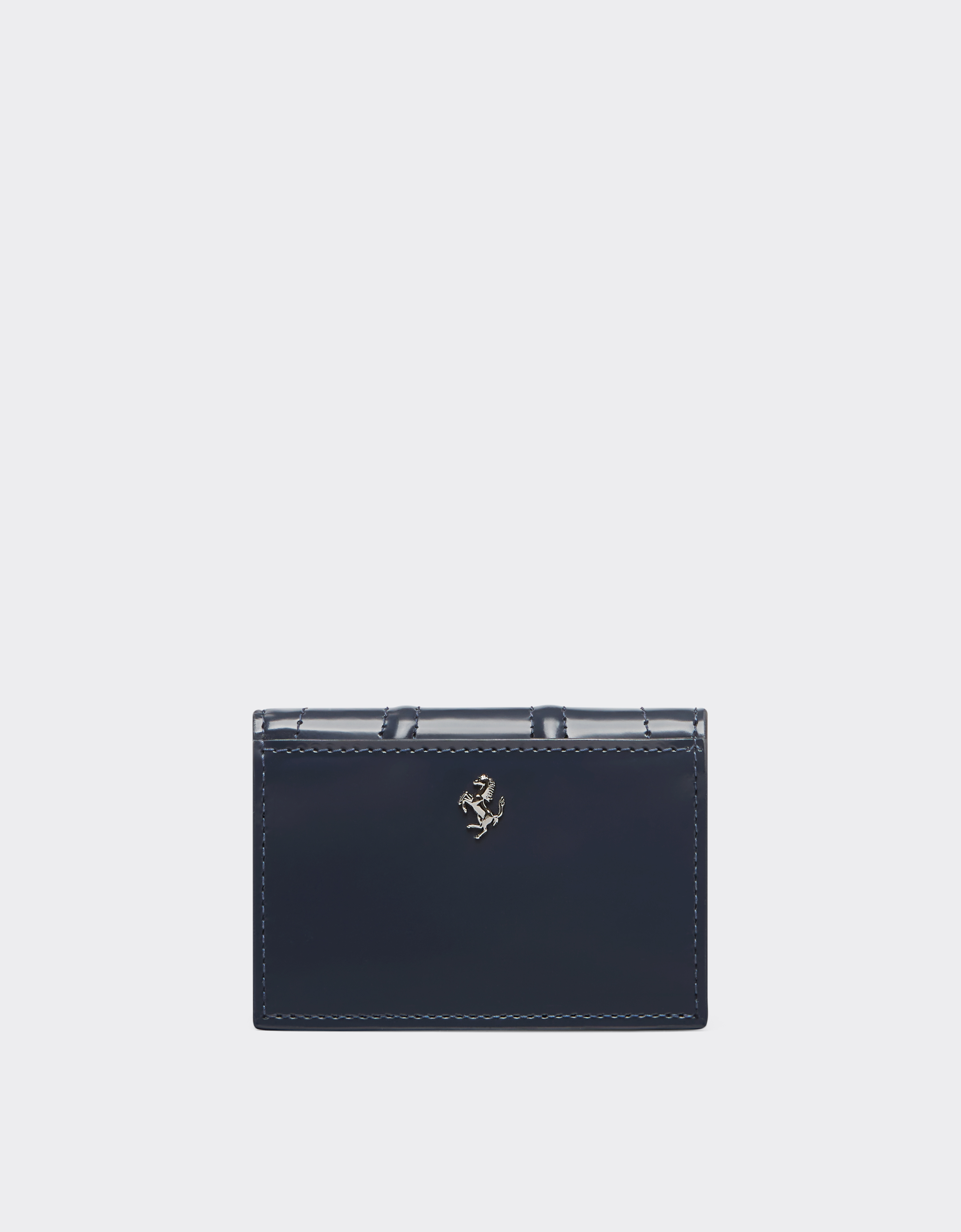 Ferrari Gt Foldable Card Holder In Brushed Leather In Navy