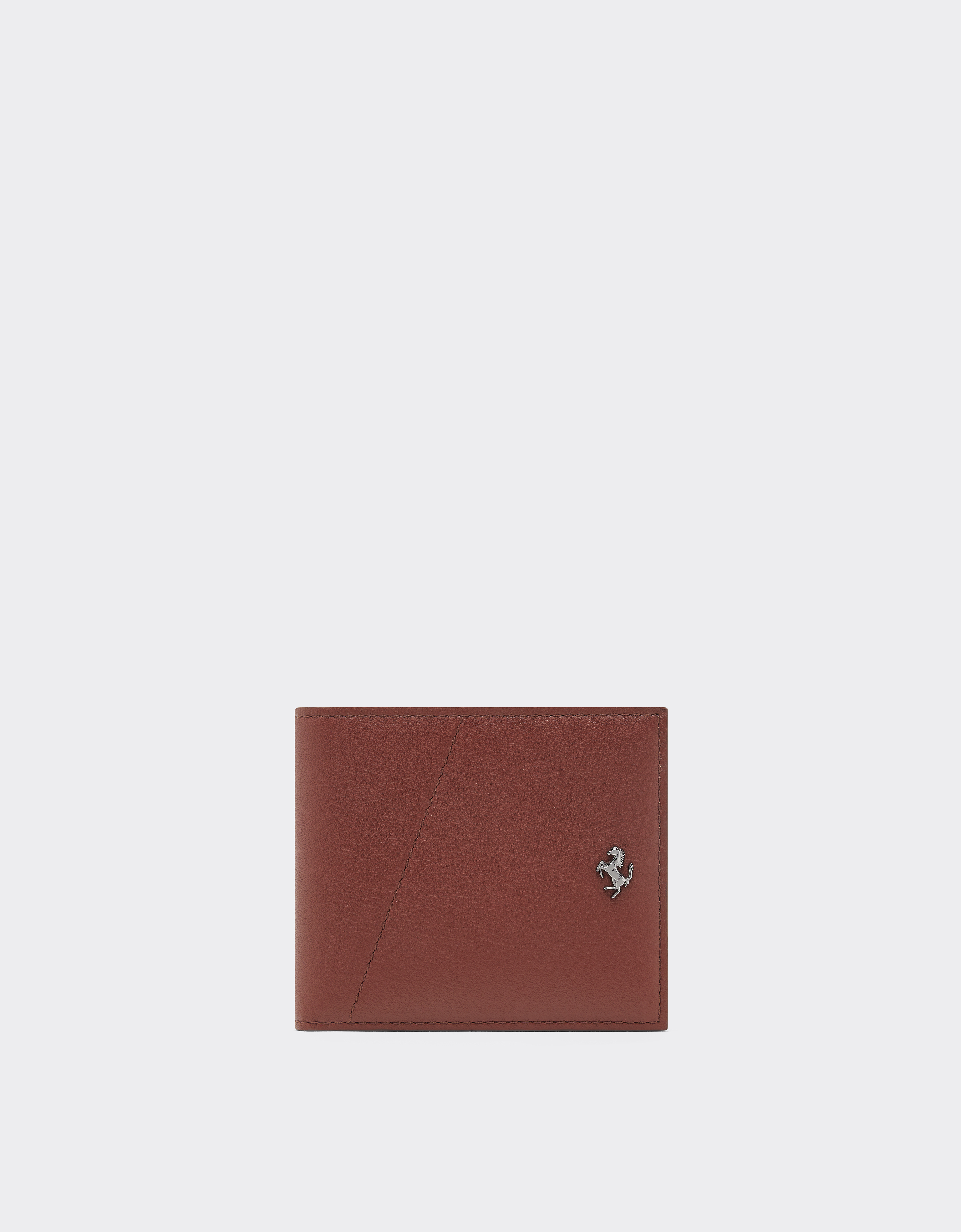 Ferrari Leather Wallet With Diagonal Stitching In Brown