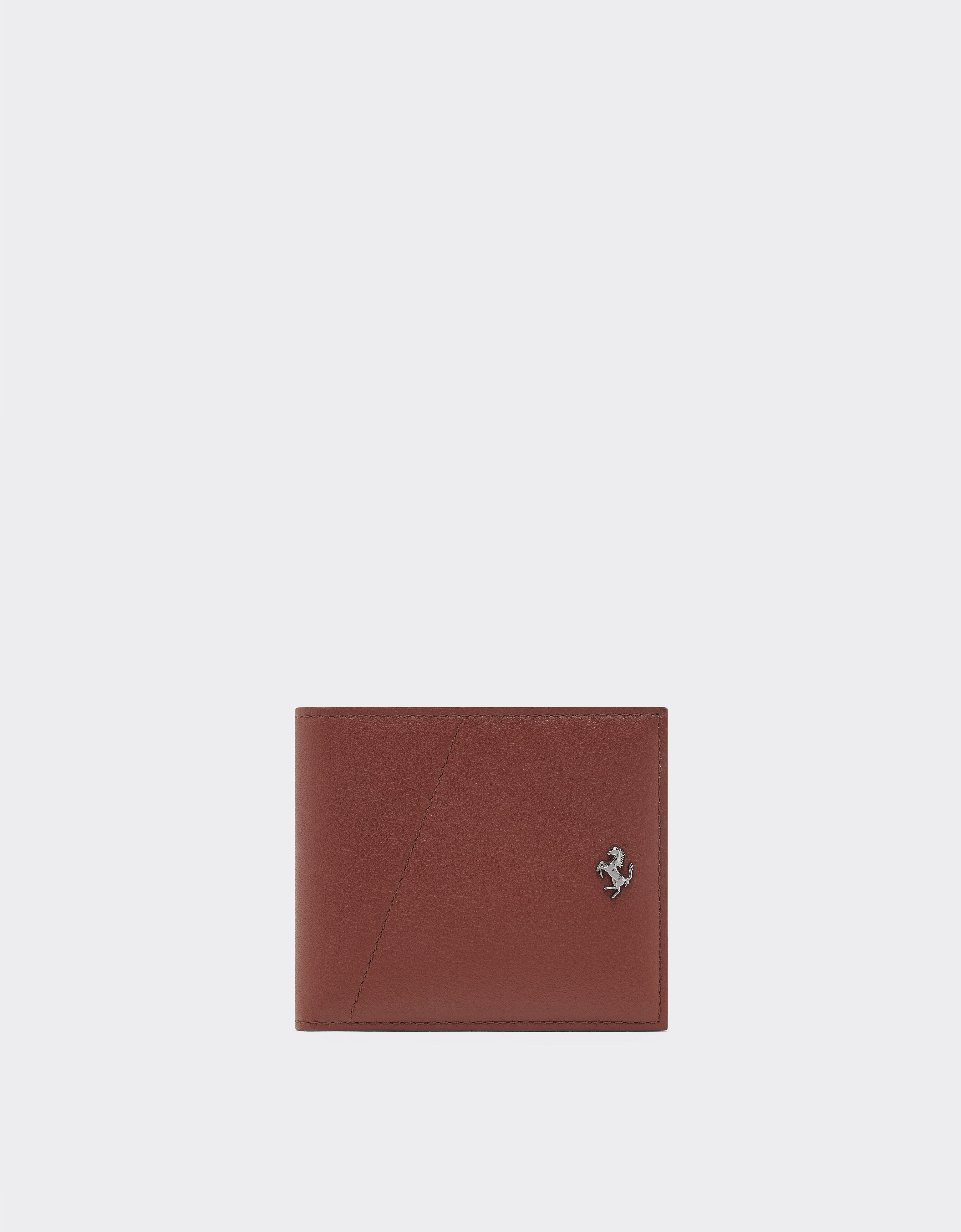 Ferrari Leather Wallet With Diagonal Stitching In Brown