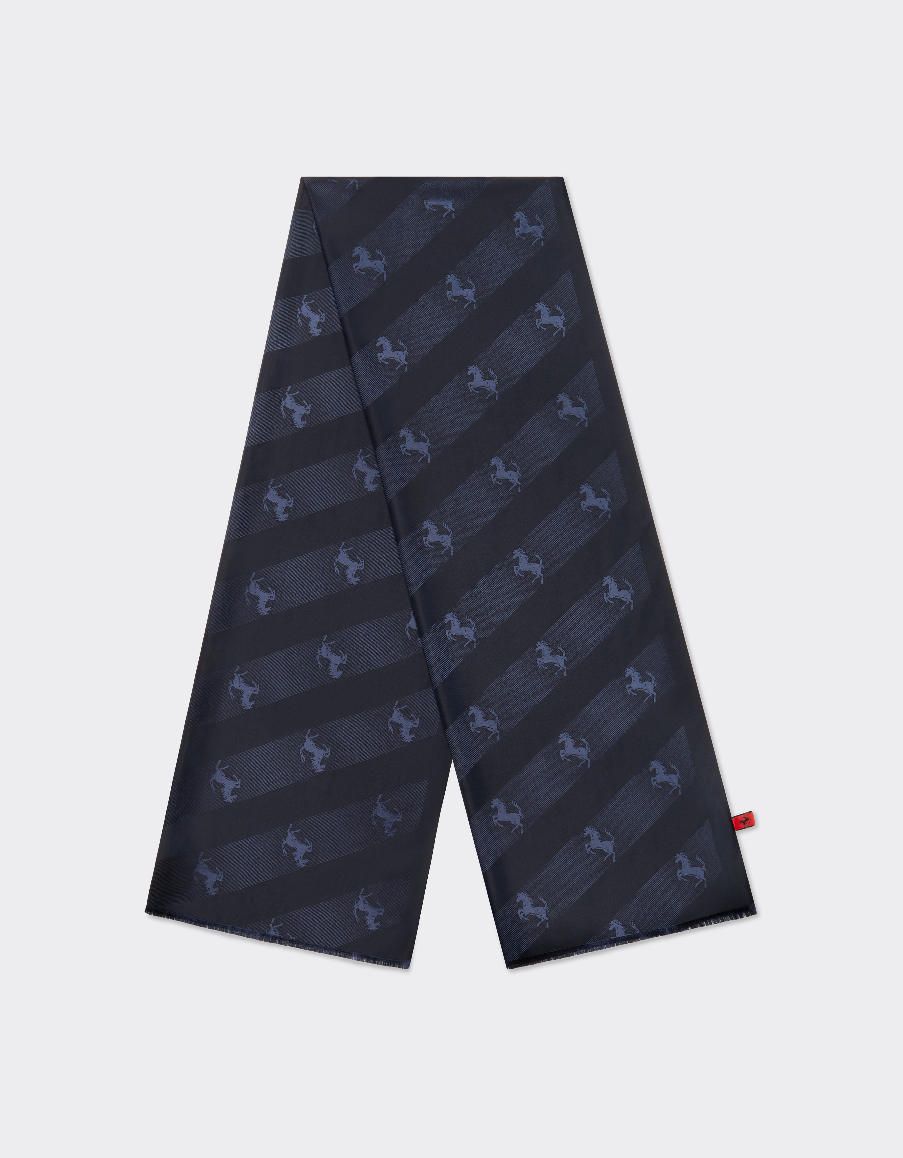 Shop Ferrari Wool And Silk Scarf With Prancing Horse Motif In Navy