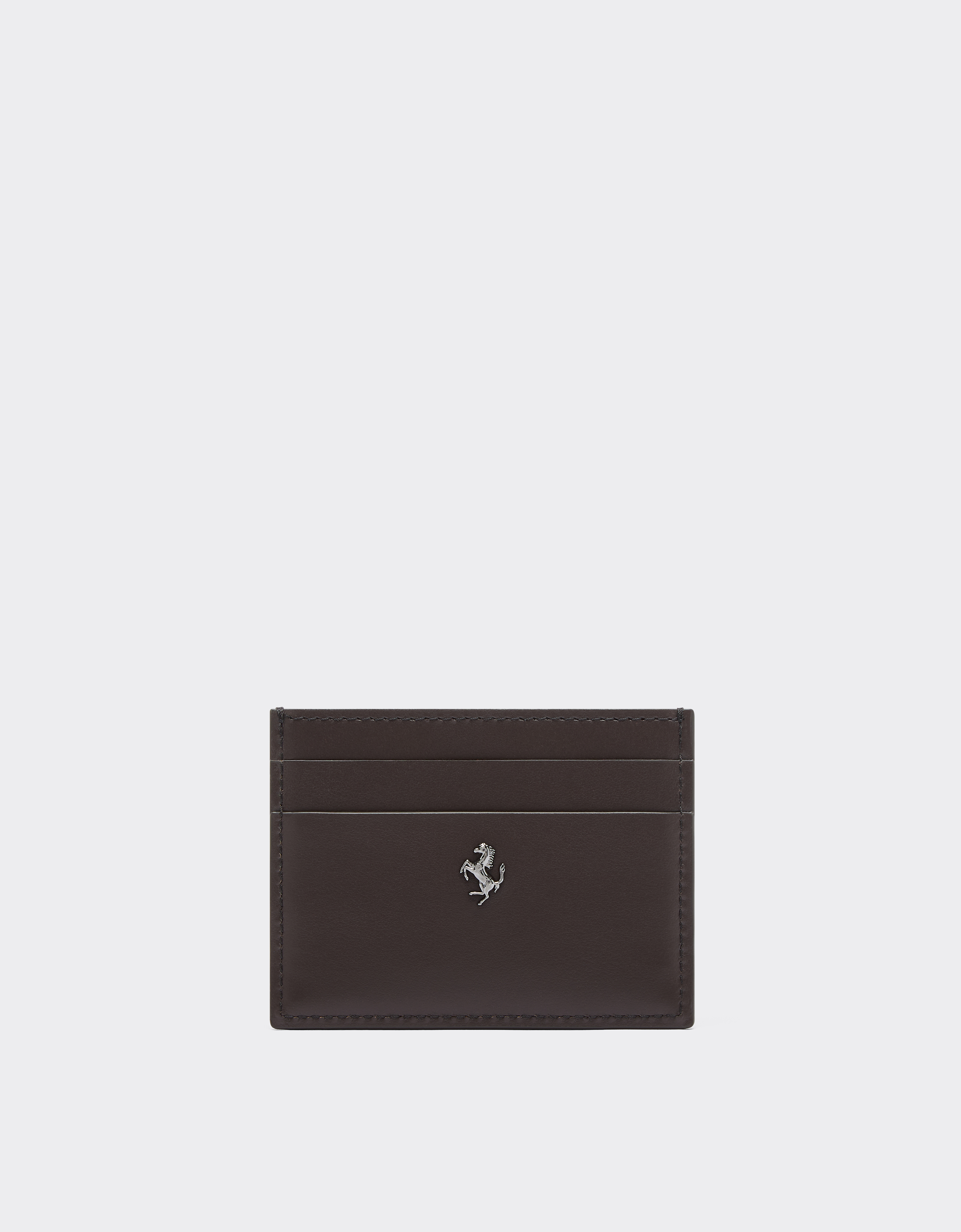 Ferrari Gt Brushed Leather Card Holder With Livery Motif In Dark Brown