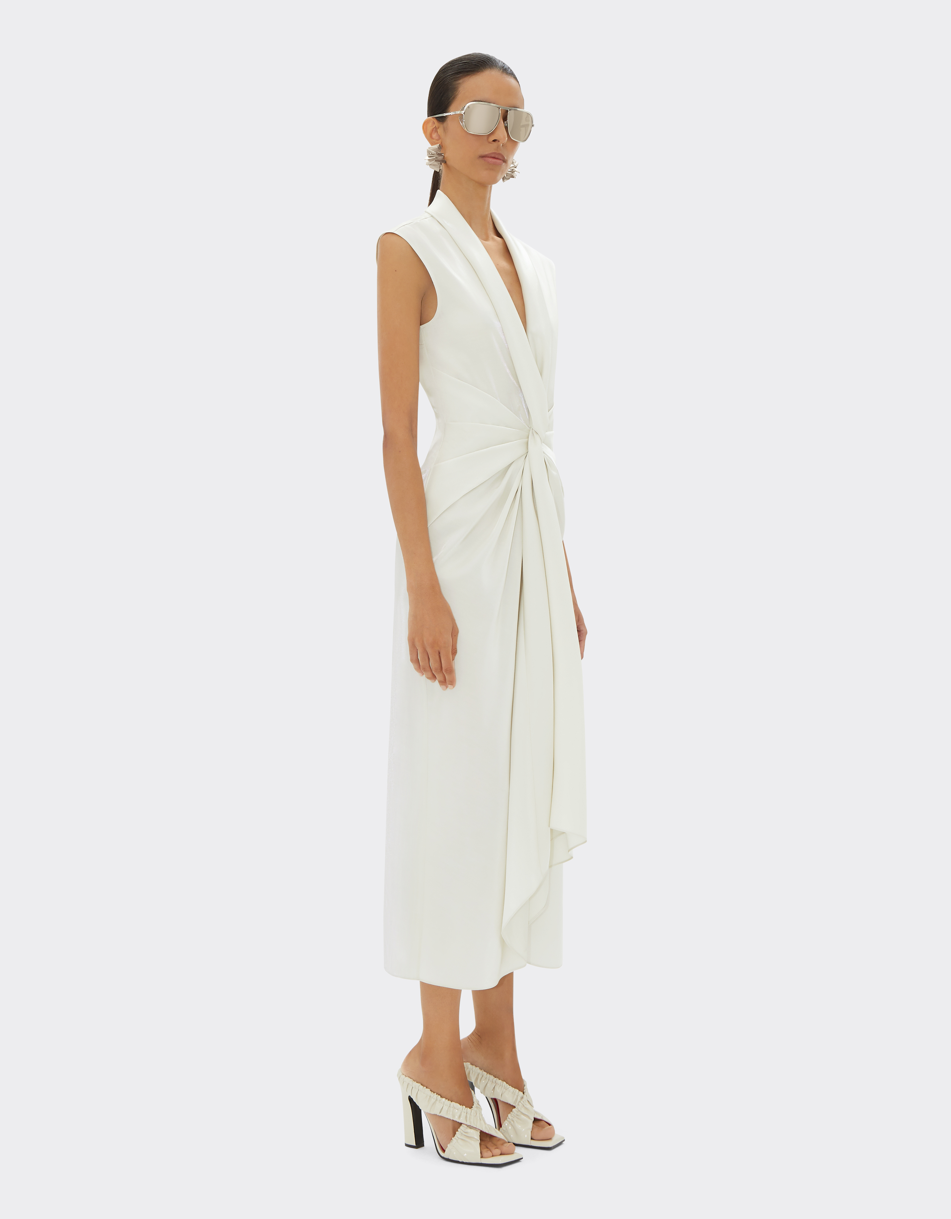 Ferrari Midi Dress In Shiny Viscose In Ecru