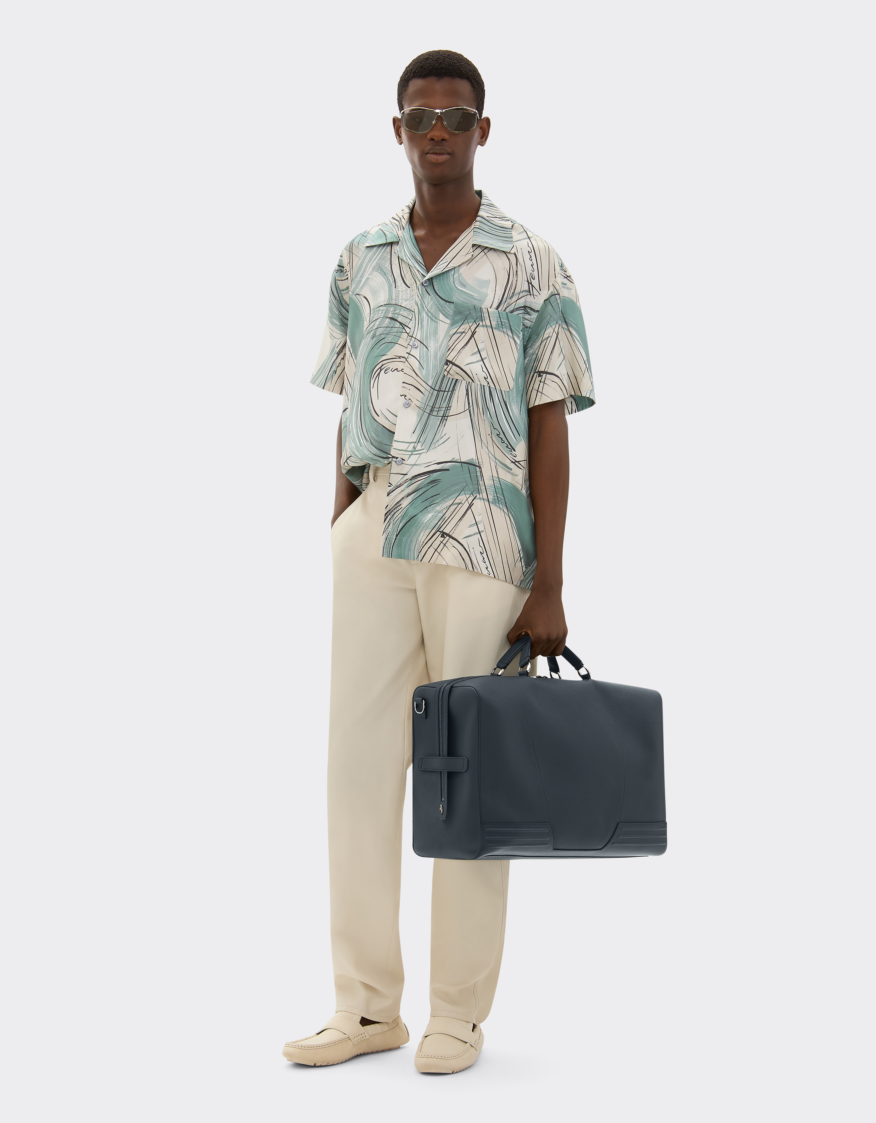 Ferrari Leather Gt Bag, Weekender Model In Navy