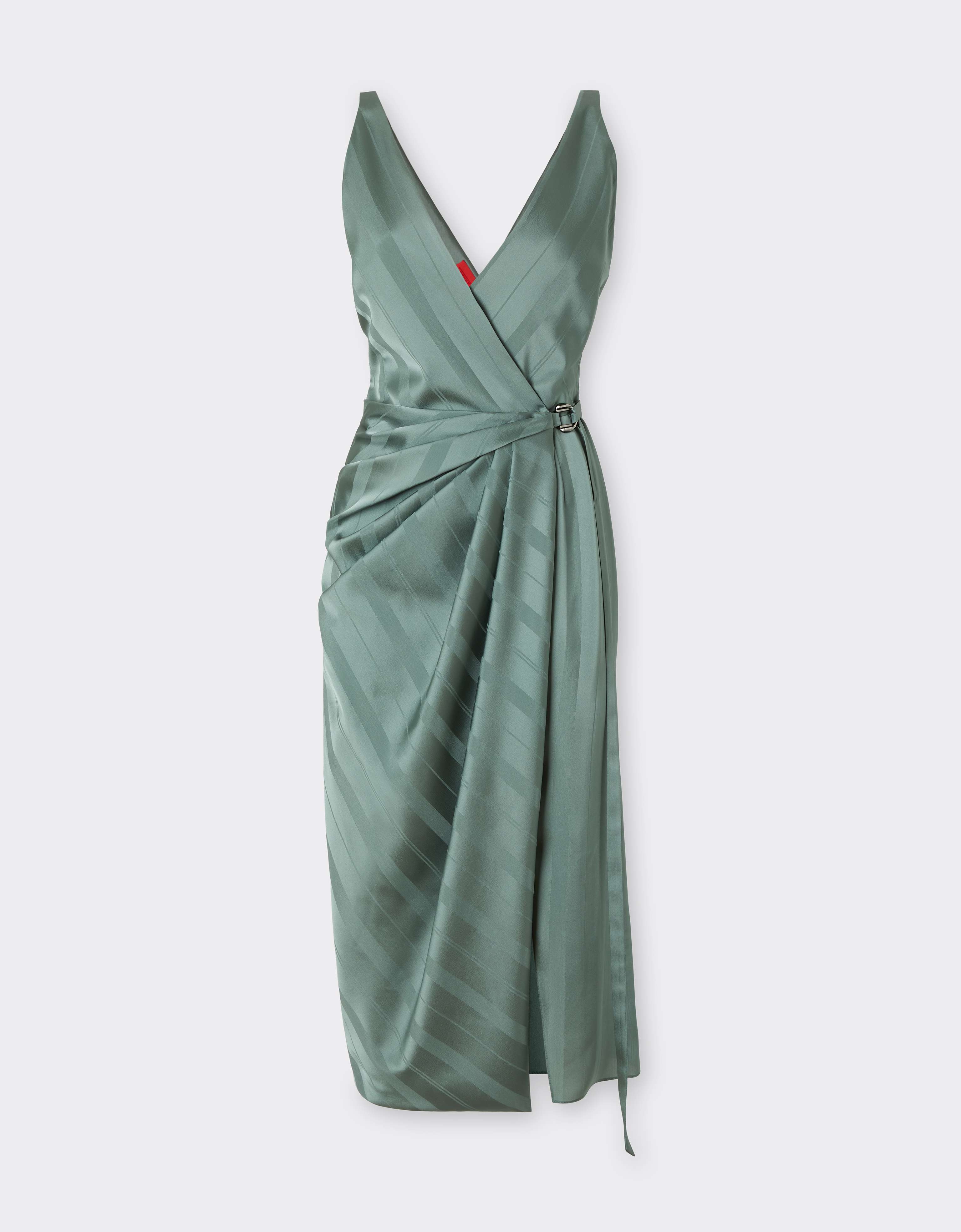Ferrari Silk Satin Dress With Pekin Pattern In Green
