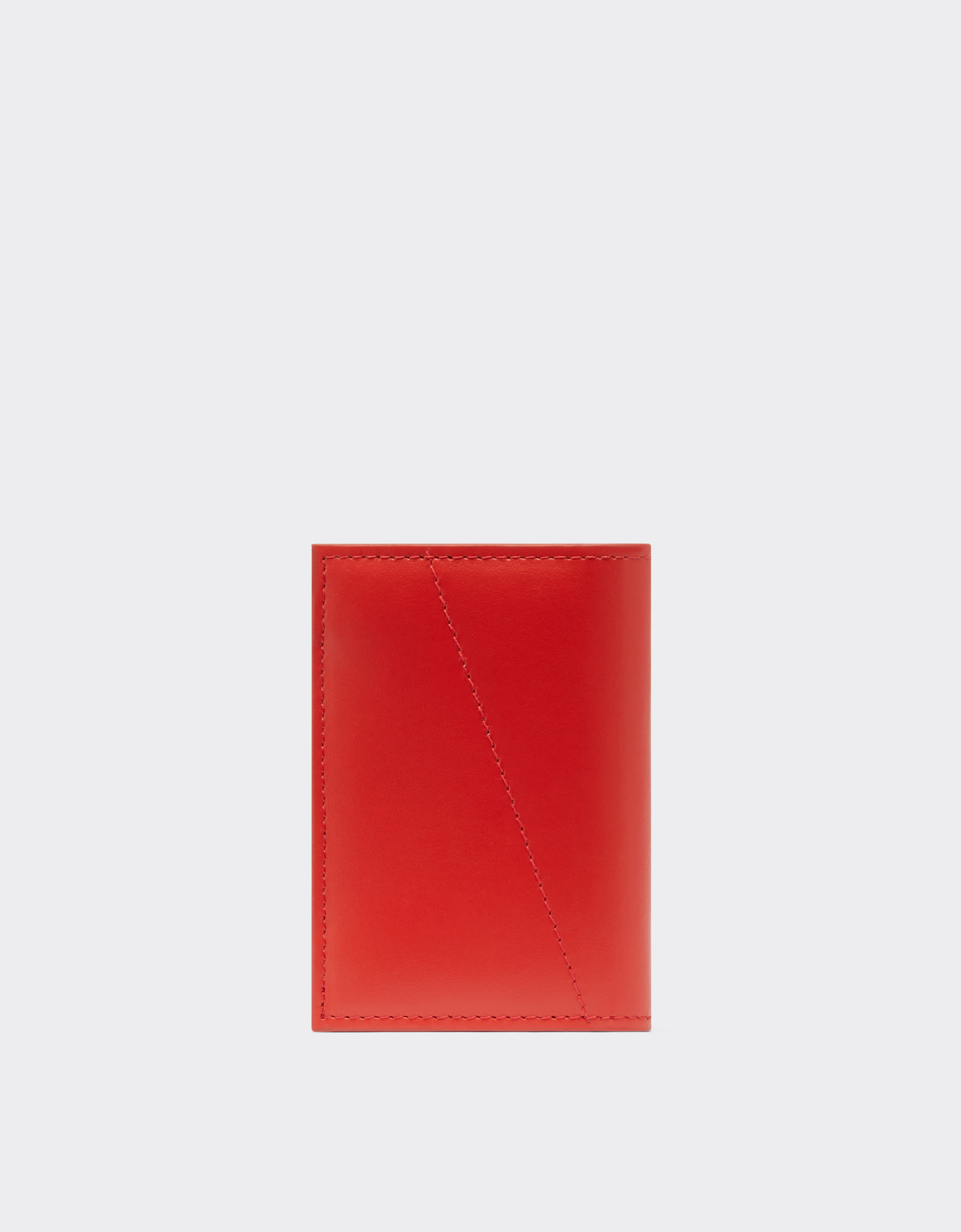 Ferrari Foldable Card Holder In Smooth Leather In Rosso Dino