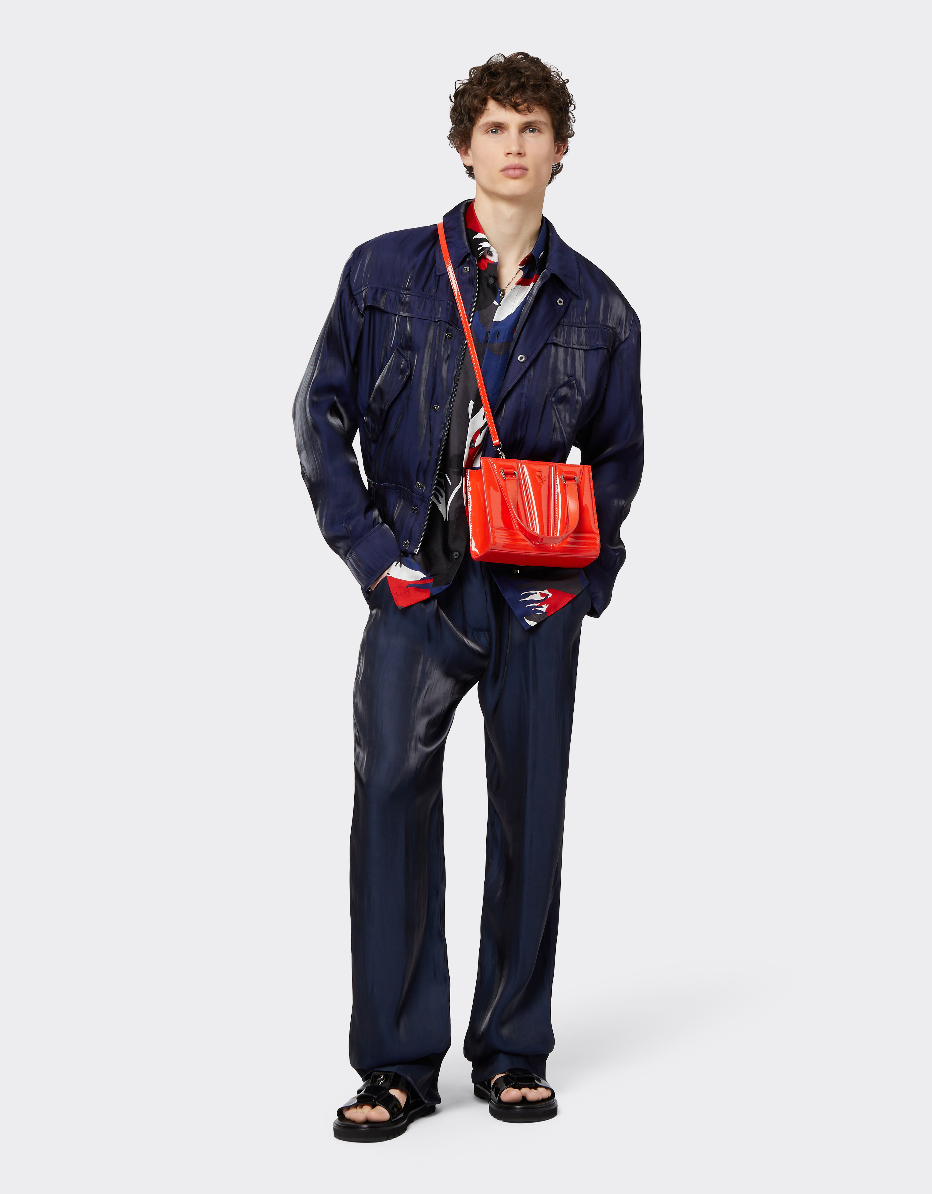 Ferrari Mini Tote Gt Bag In Glossy Patent Leather With Prancing Horse Detail In Rosso Dino