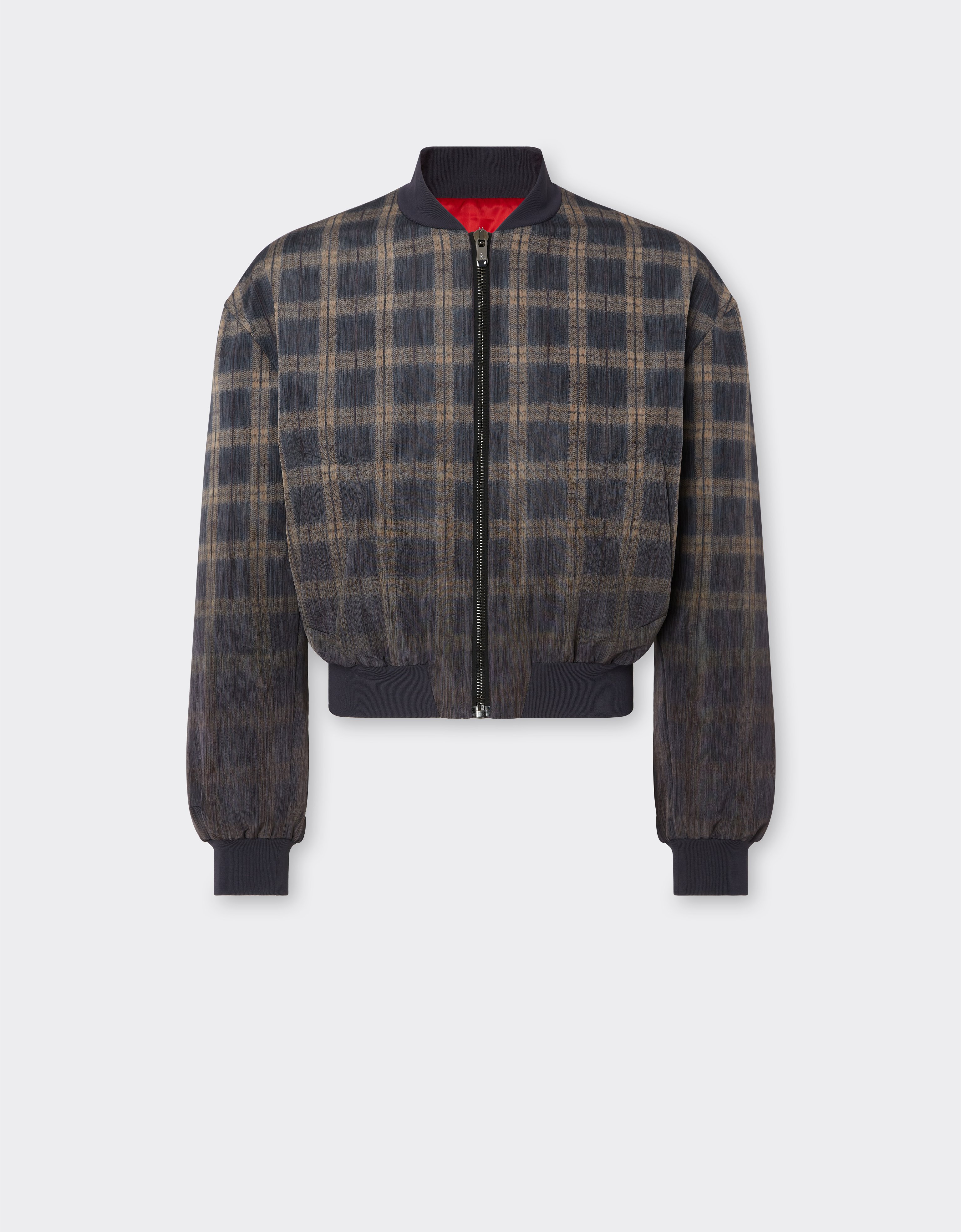Ferrari Bomber In Chiné Check Printed Nylon In Brown