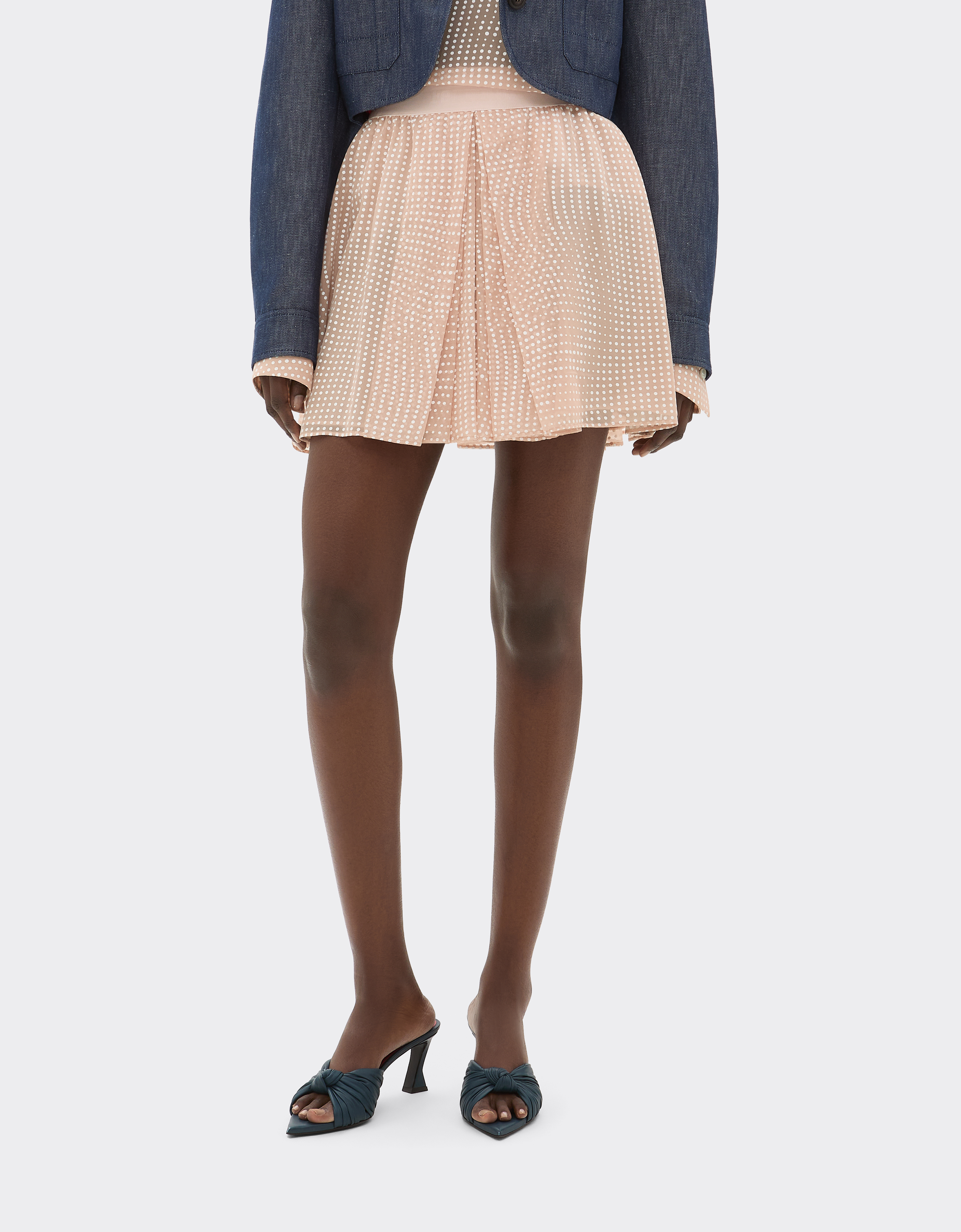 Ferrari Silk Voile Mini Skirt With Cavallino Dots Print