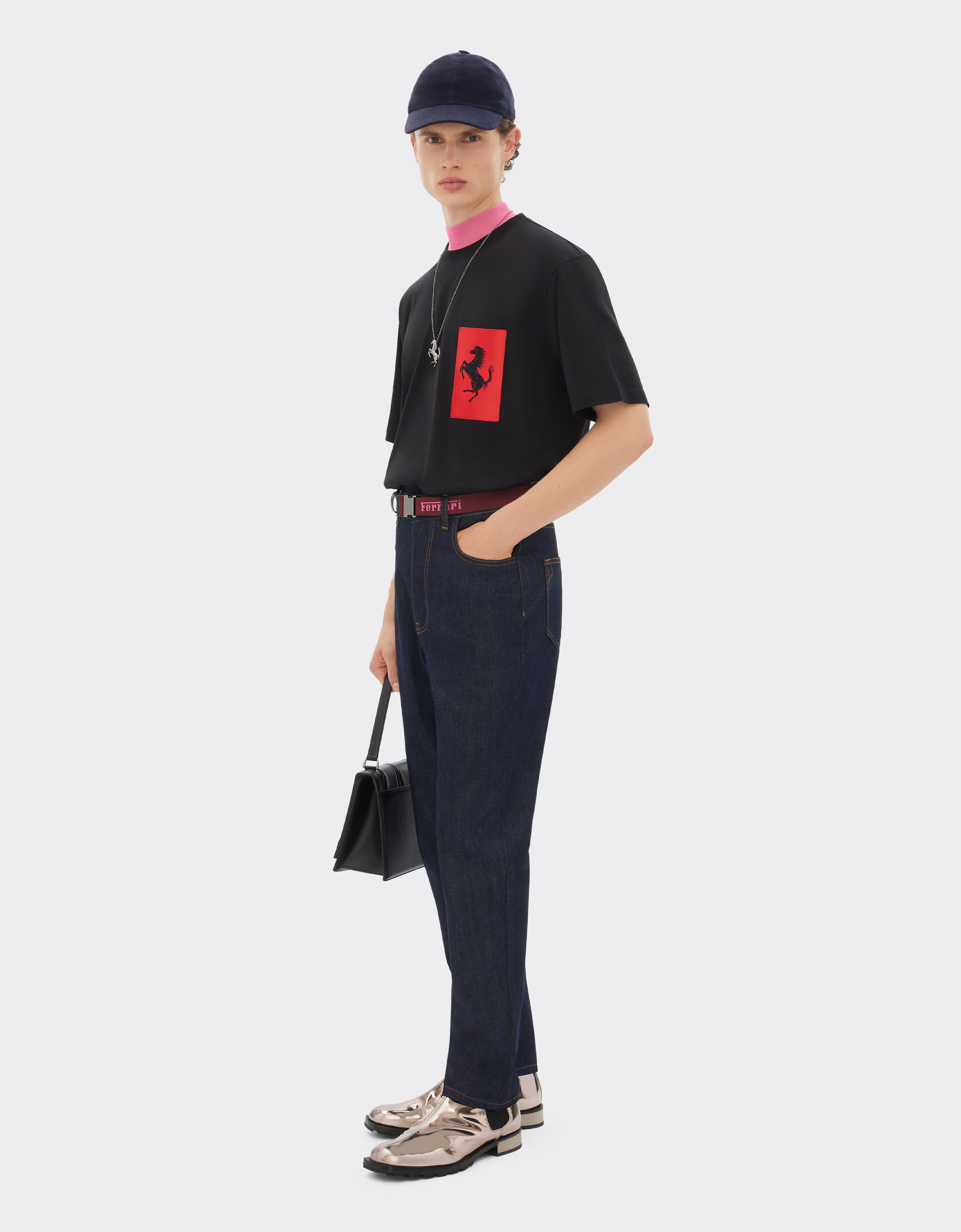 Shop Ferrari Cotton T-shirt With Prancing Horse Pocket In Black
