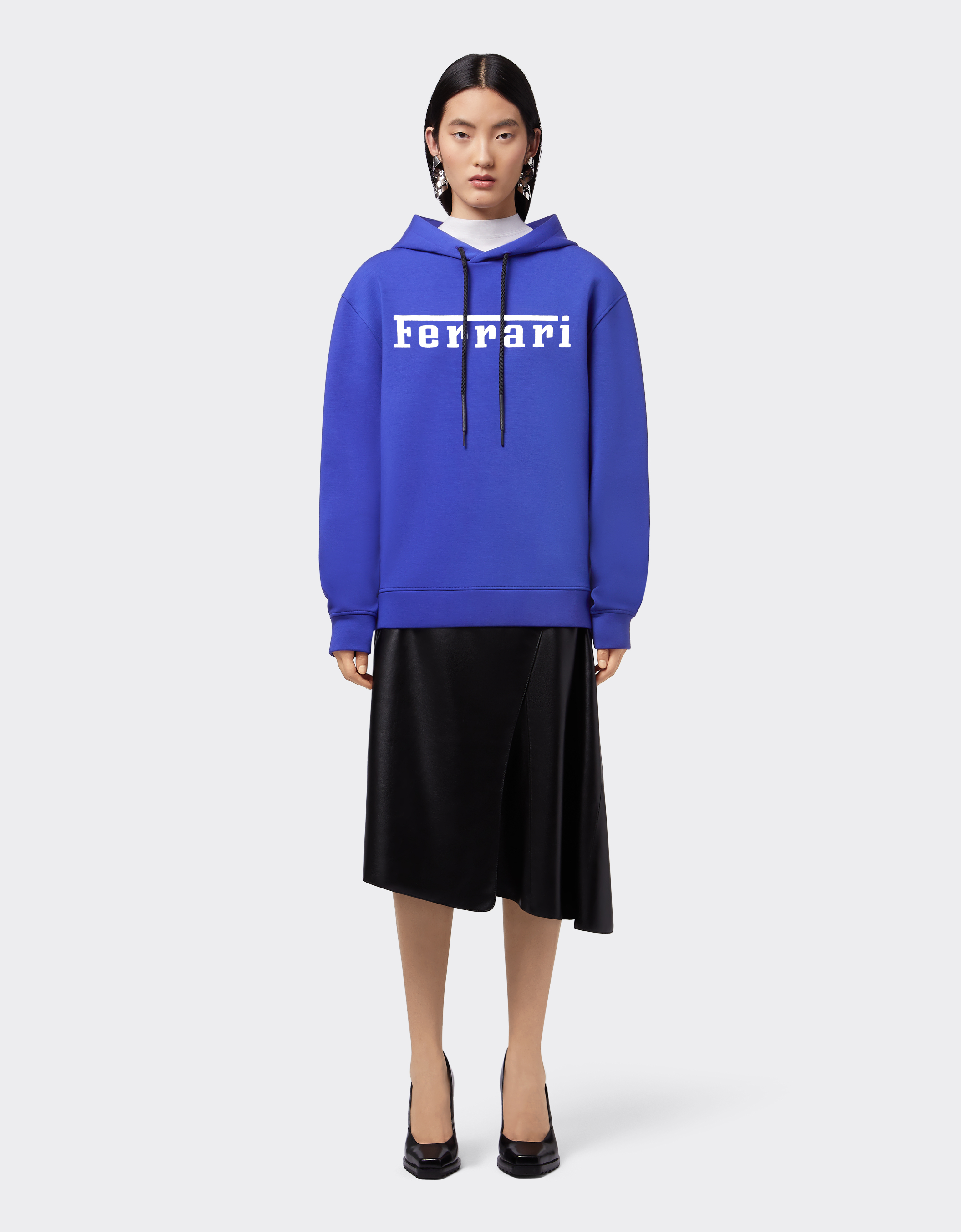 Shop Ferrari Scuba Knit Sweatshirt With Contrast  Logo In Antique Blue