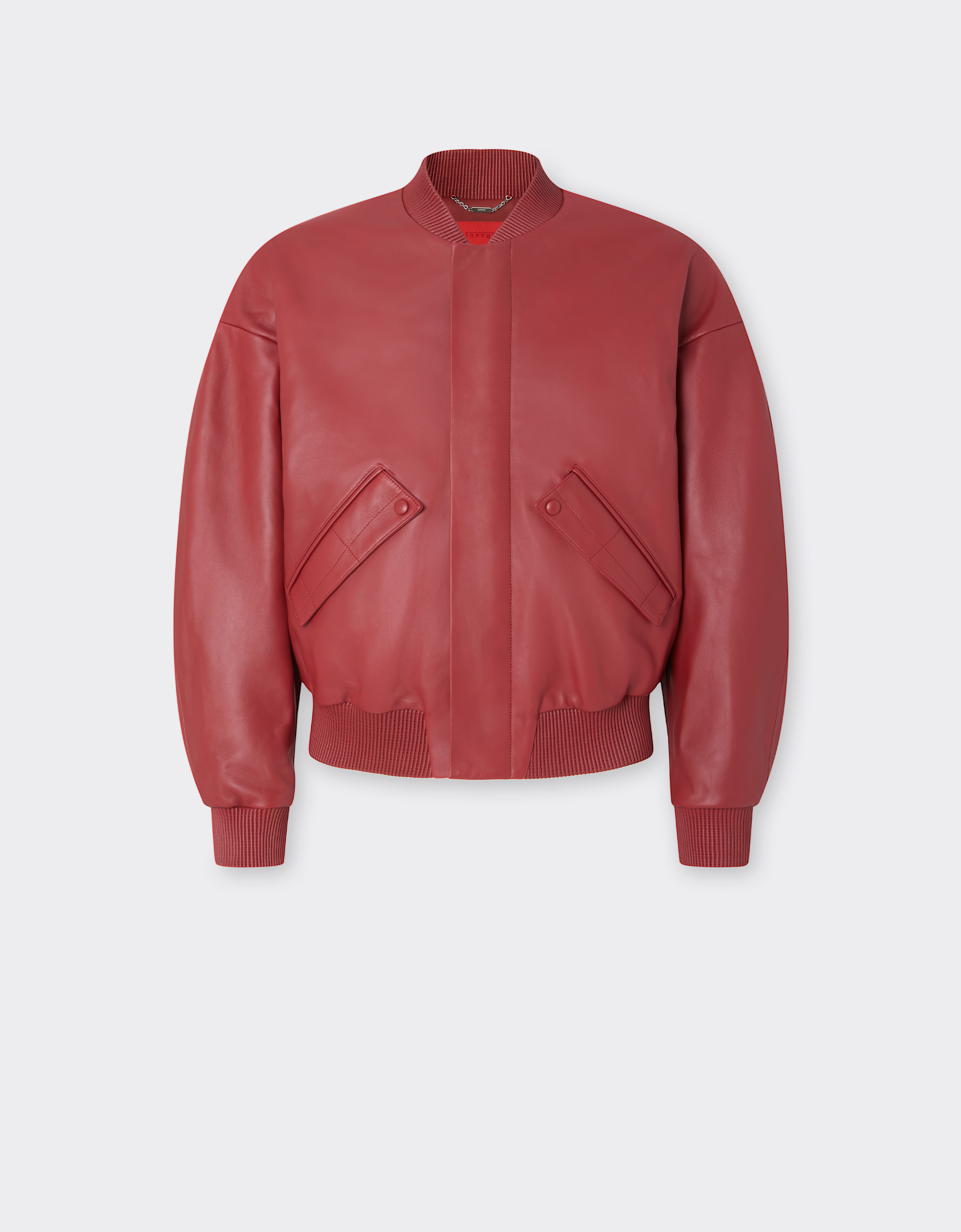 Ferrari Men's Maison Red Rubberized Nappa Leather Bomber Jacket - Jackets & Outerwear 48