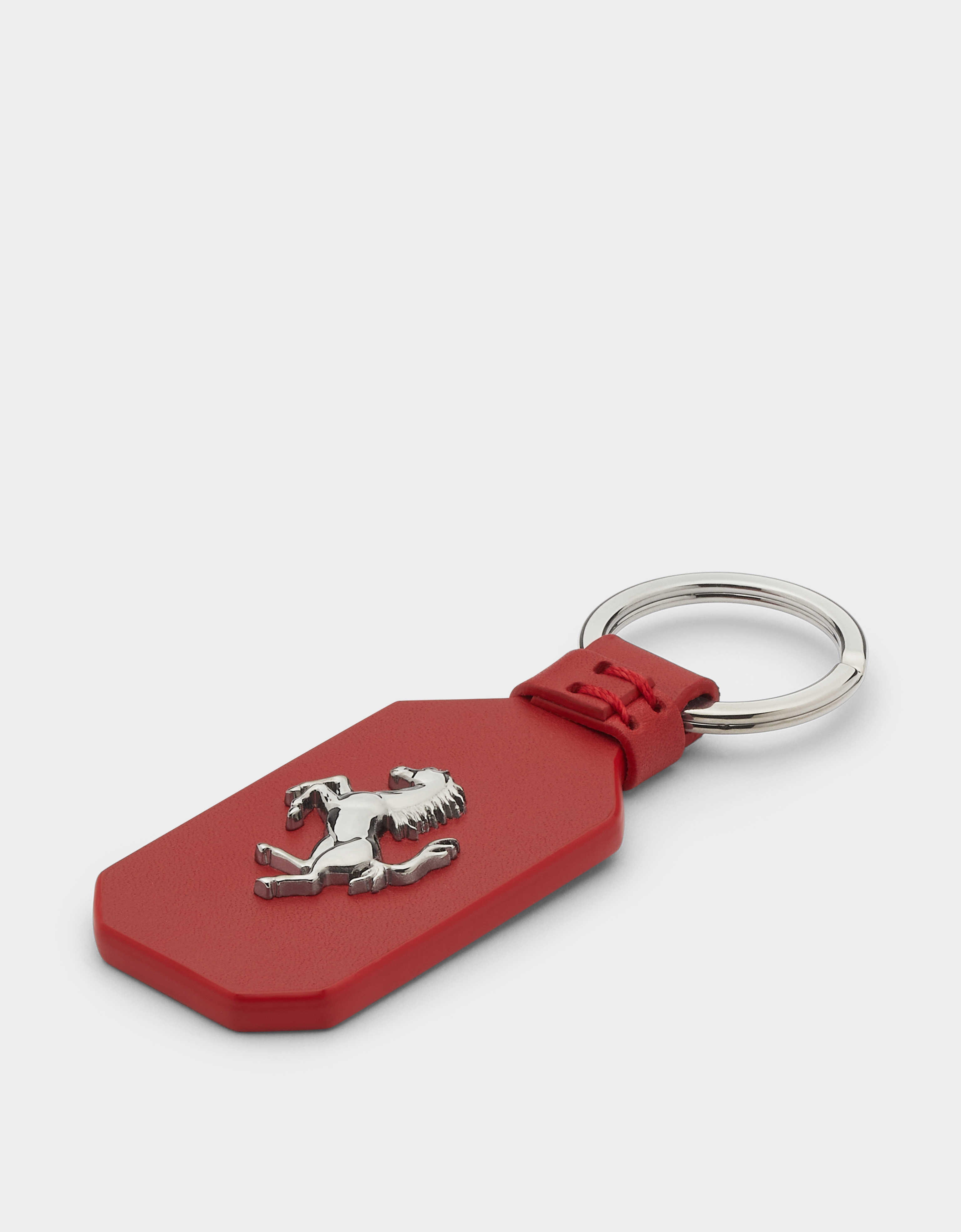 Ferrari Leather Keyring With Prancing Horse In Rosso Corsa
