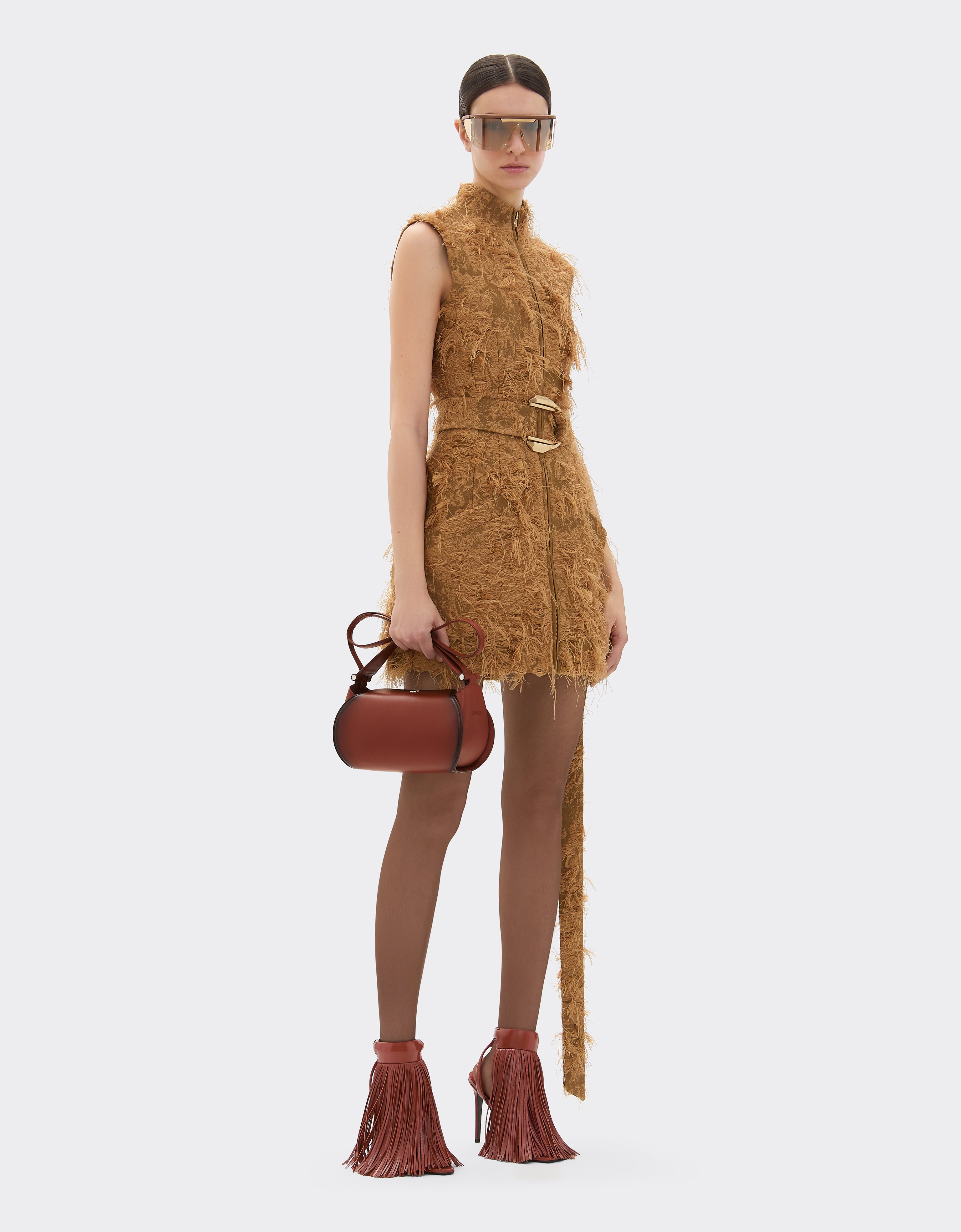 Ferrari La Dino Top Handle Bag In Gradient Leather In Brown
