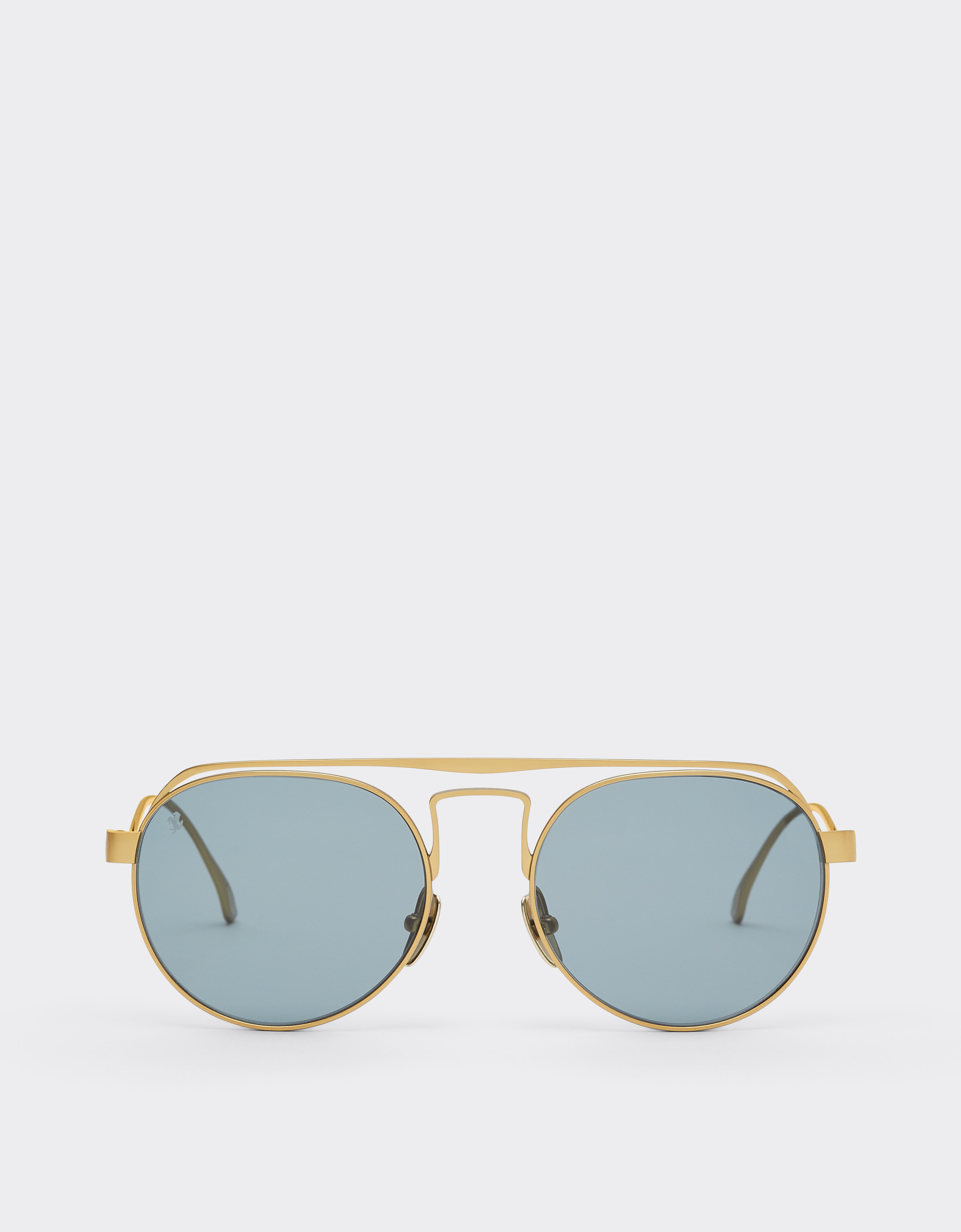 Ferrari Unisex Gold Sunglasses In Matte Titanium With Blue Lenses - Collection Os