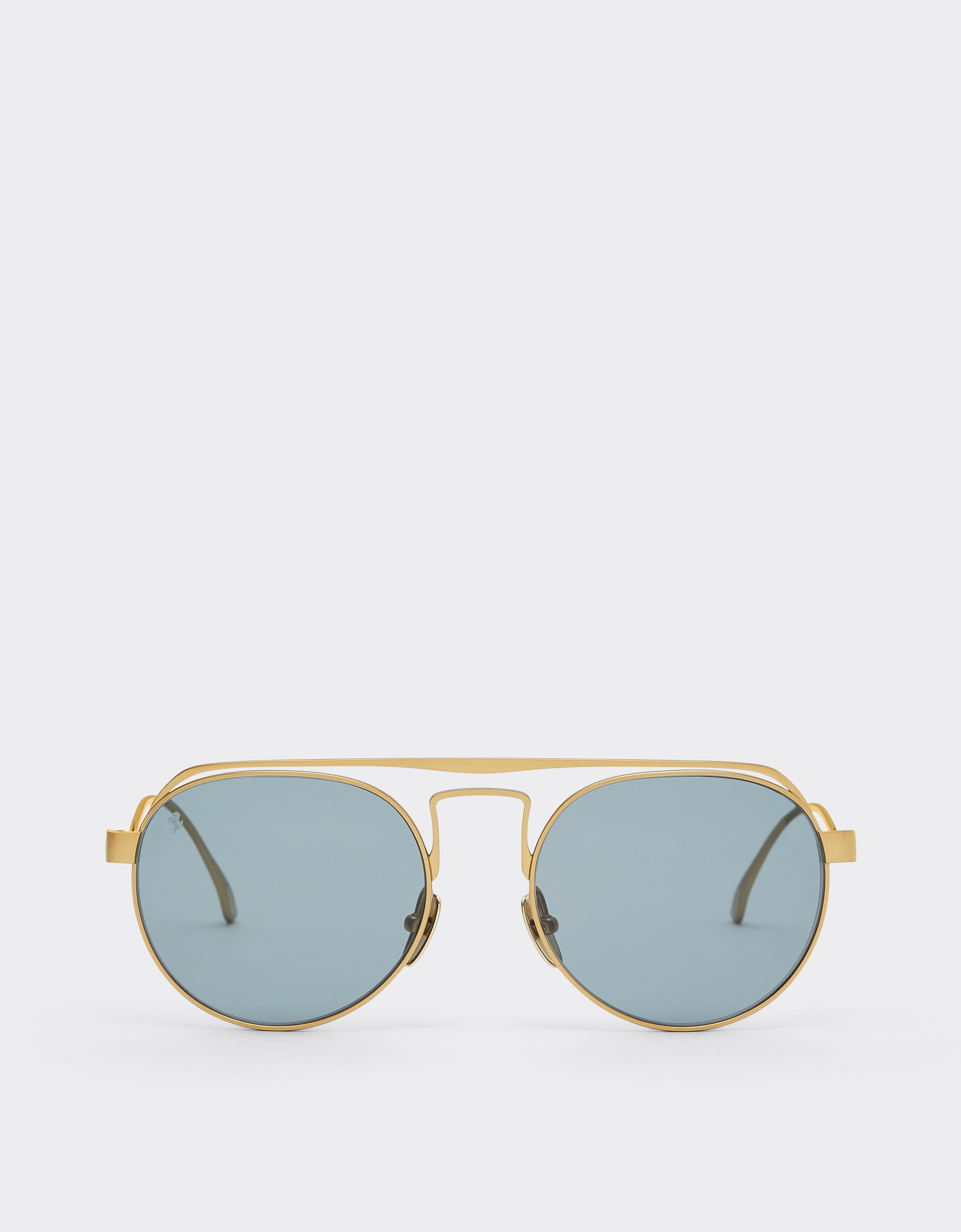 Ferrari Sunglasses In Matte Gold Titanium With Blue Lenses In Gray