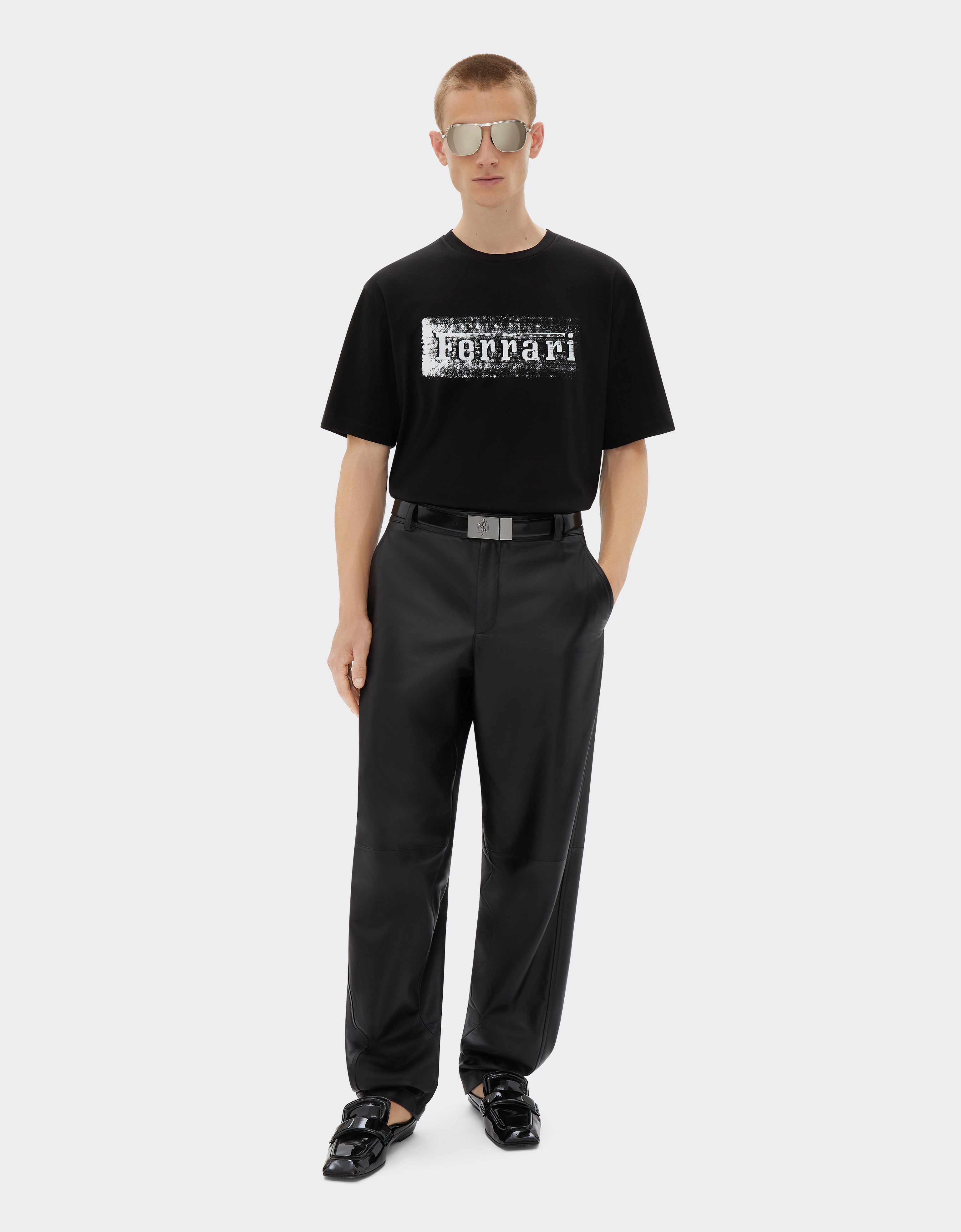 Ferrari Graphic Print Black Cotton T-shirt In Black