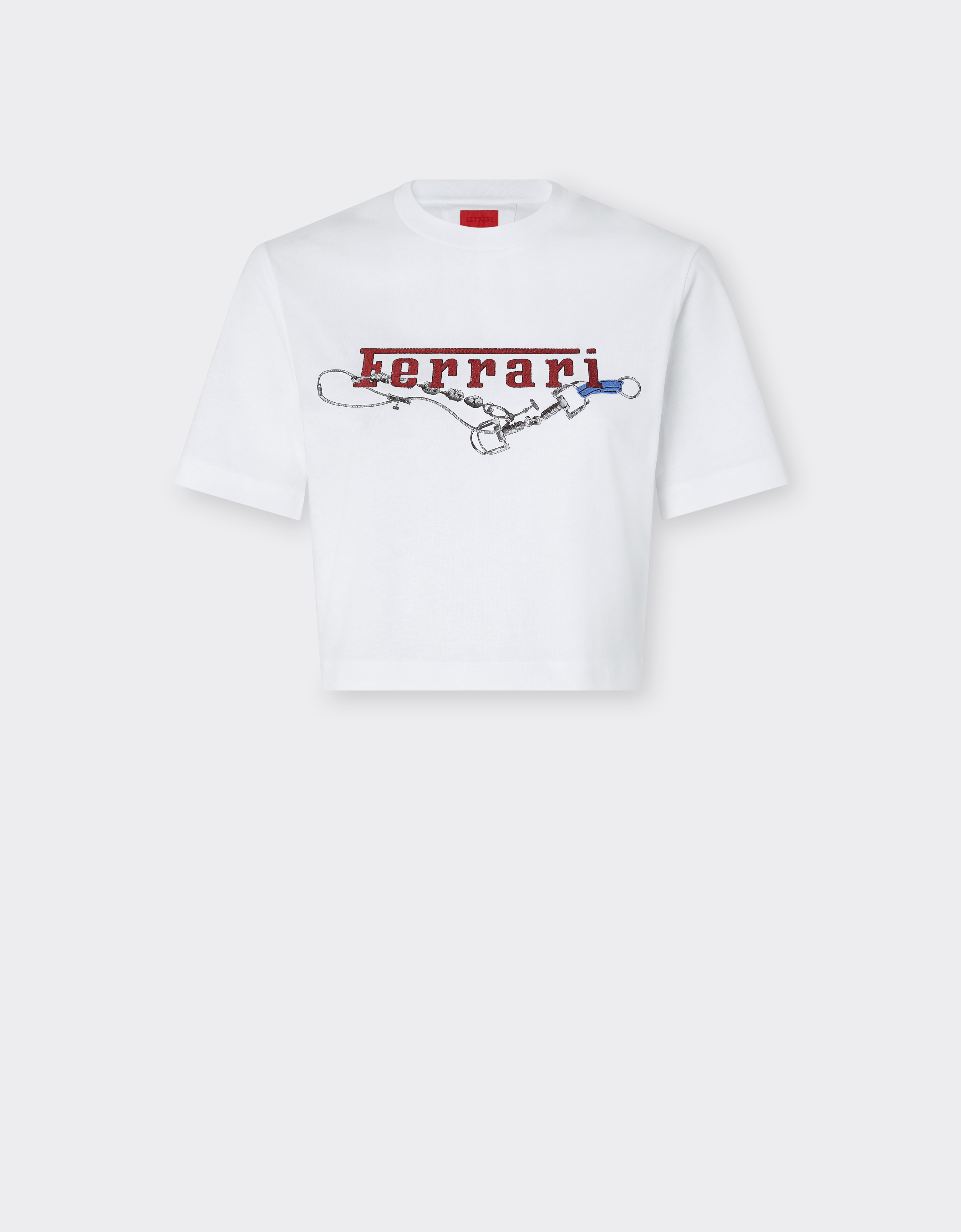 Ferrari Women's Optical White Cotton T-Shirt With Embroidered Logo - T-Shirts L