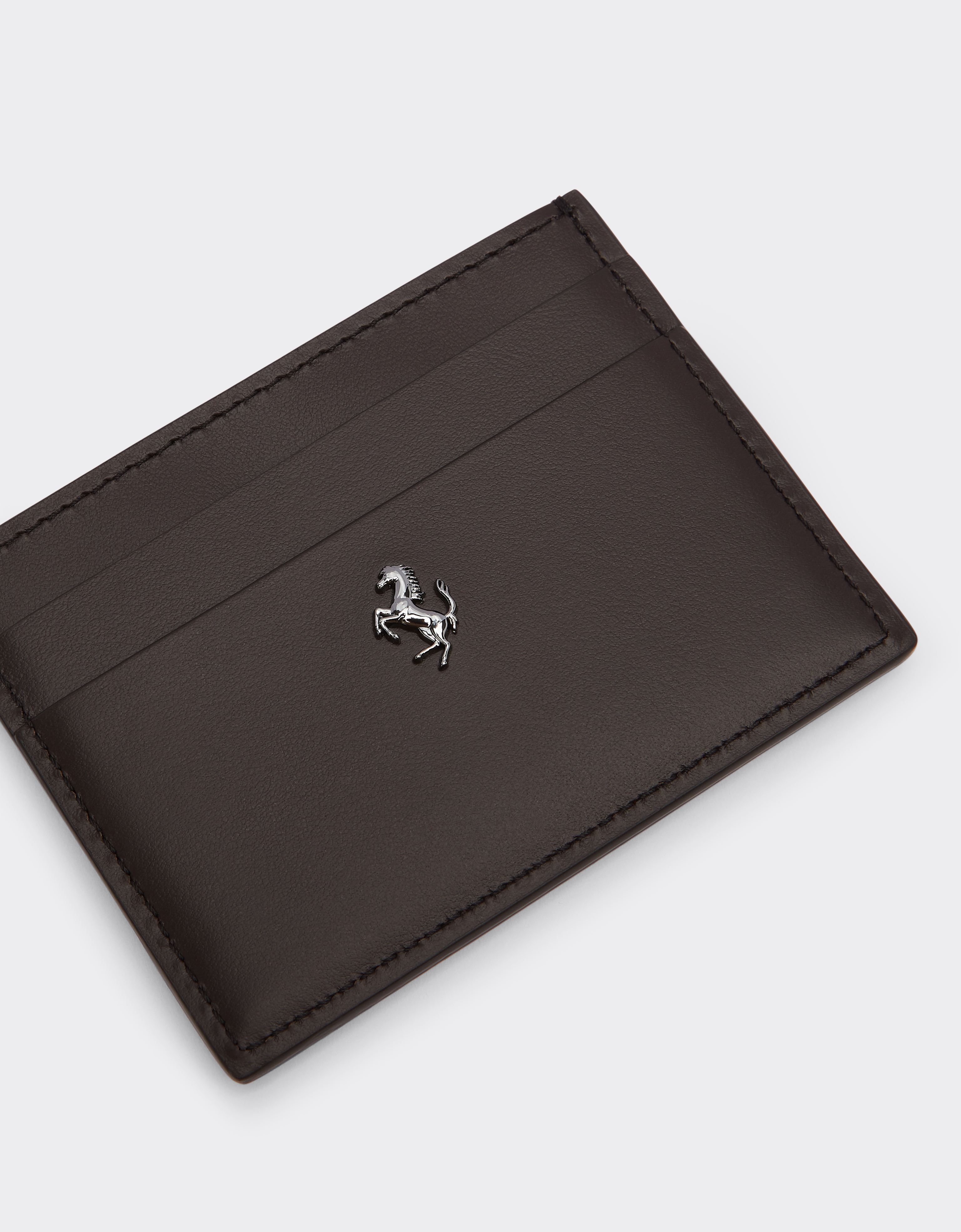 Ferrari Gt Brushed Leather Card Holder With Livery Motif In Dark Brown