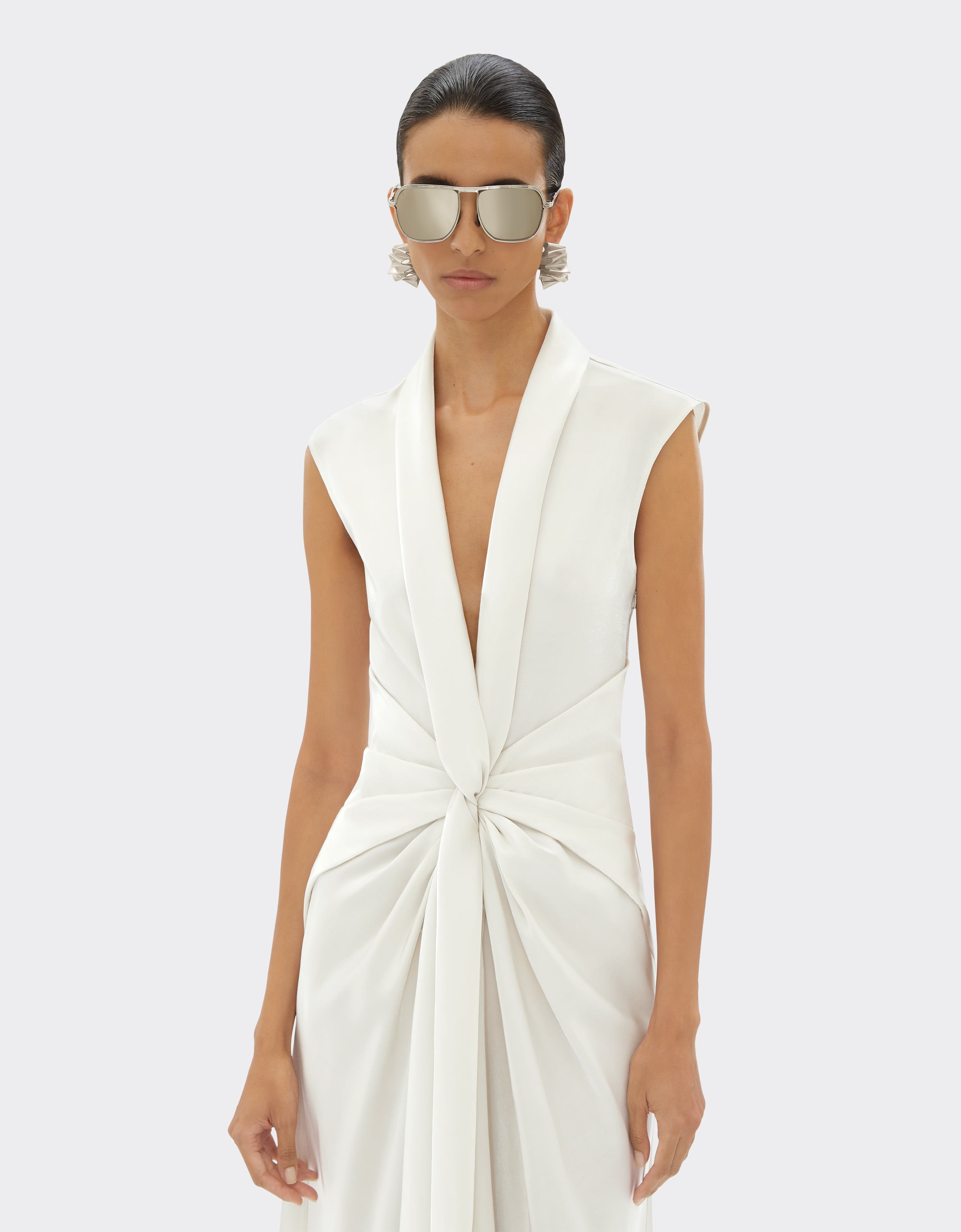 Ferrari Midi Dress In Shiny Viscose In Ecru
