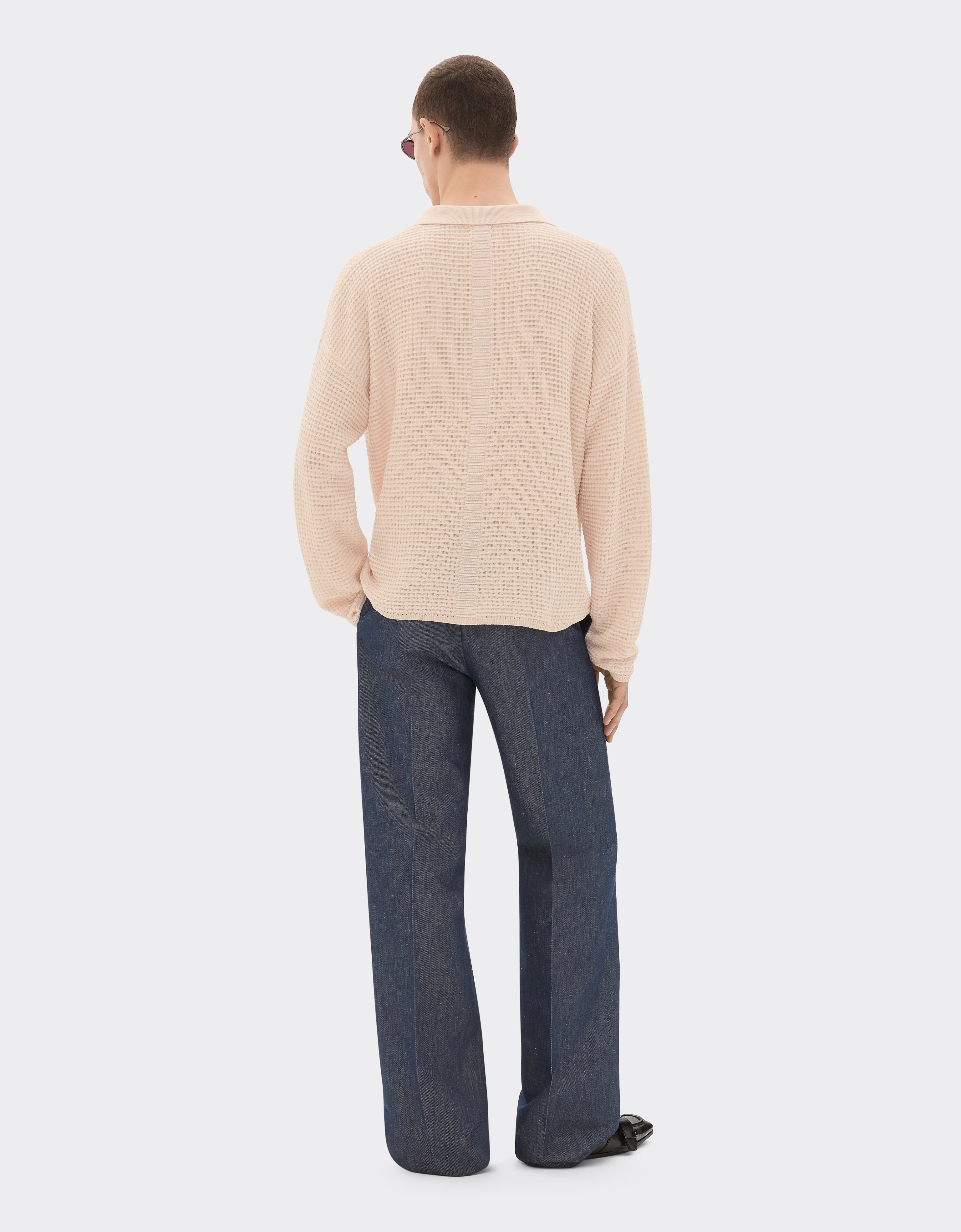 Ferrari Cotton And Linen Long-sleeved Polo Shirt With Link Pattern