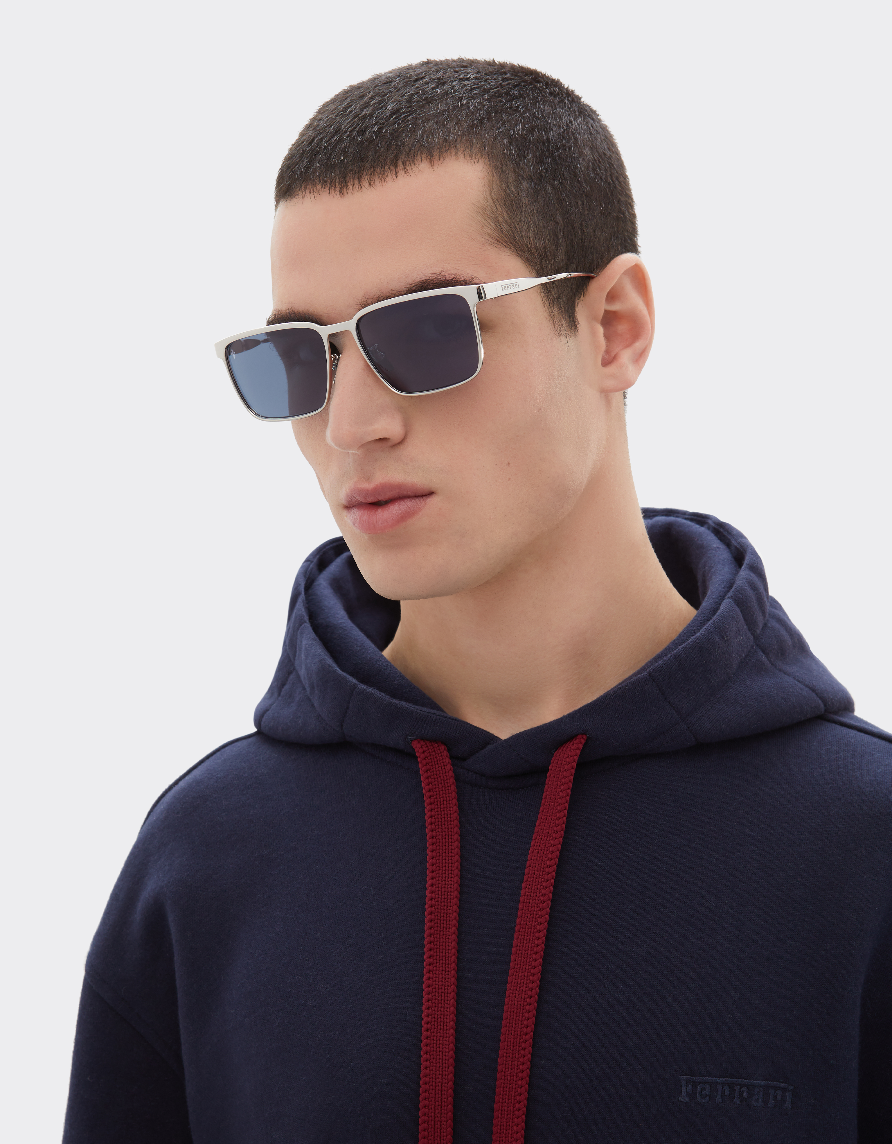  Ferrari Ferrari-sonnenbrille Aus  Mattem Silberfarbenem Metall  Mit Blauen Kristallgläsern - Male Sonnenbrillen Silver Os 