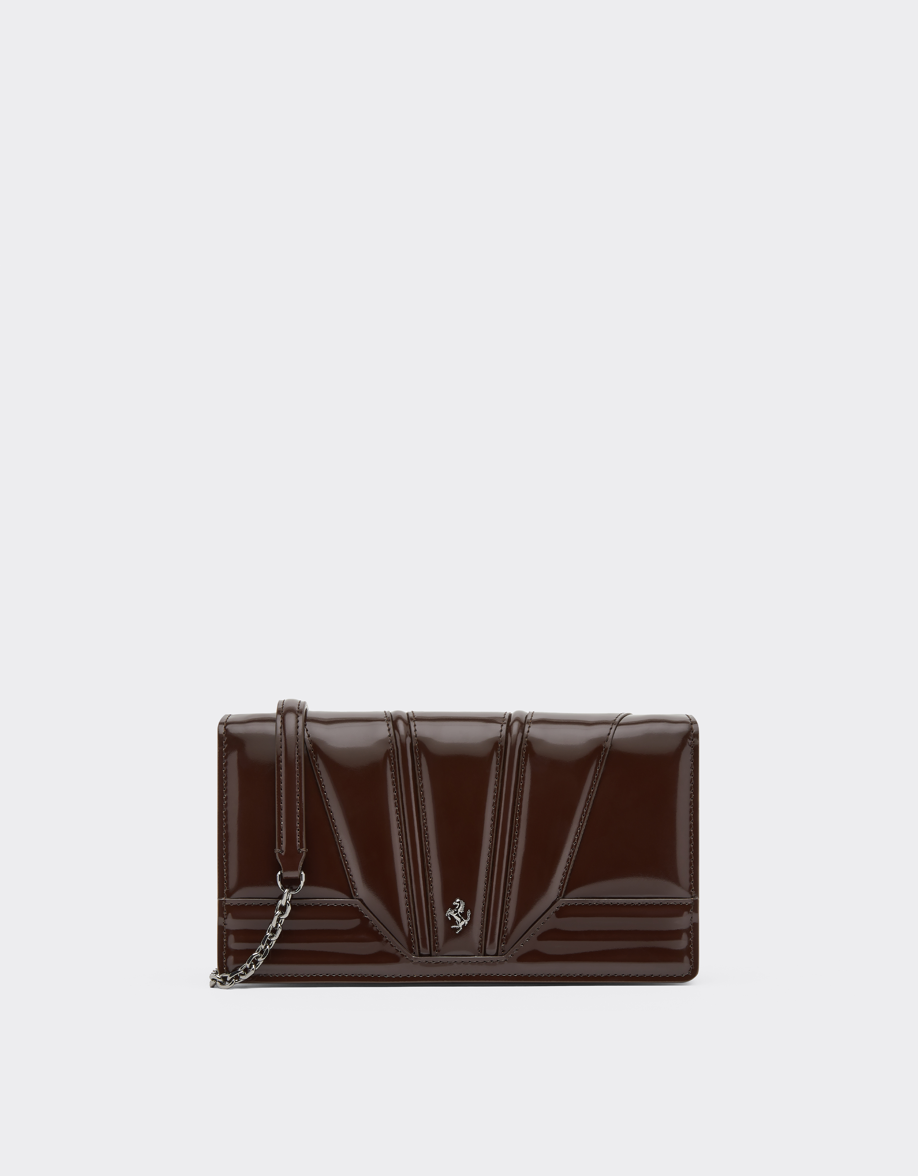 Ferrari Women's Espresso Gt Glossy Leather Wallet With Chain Strap - Regali Preziosi Os