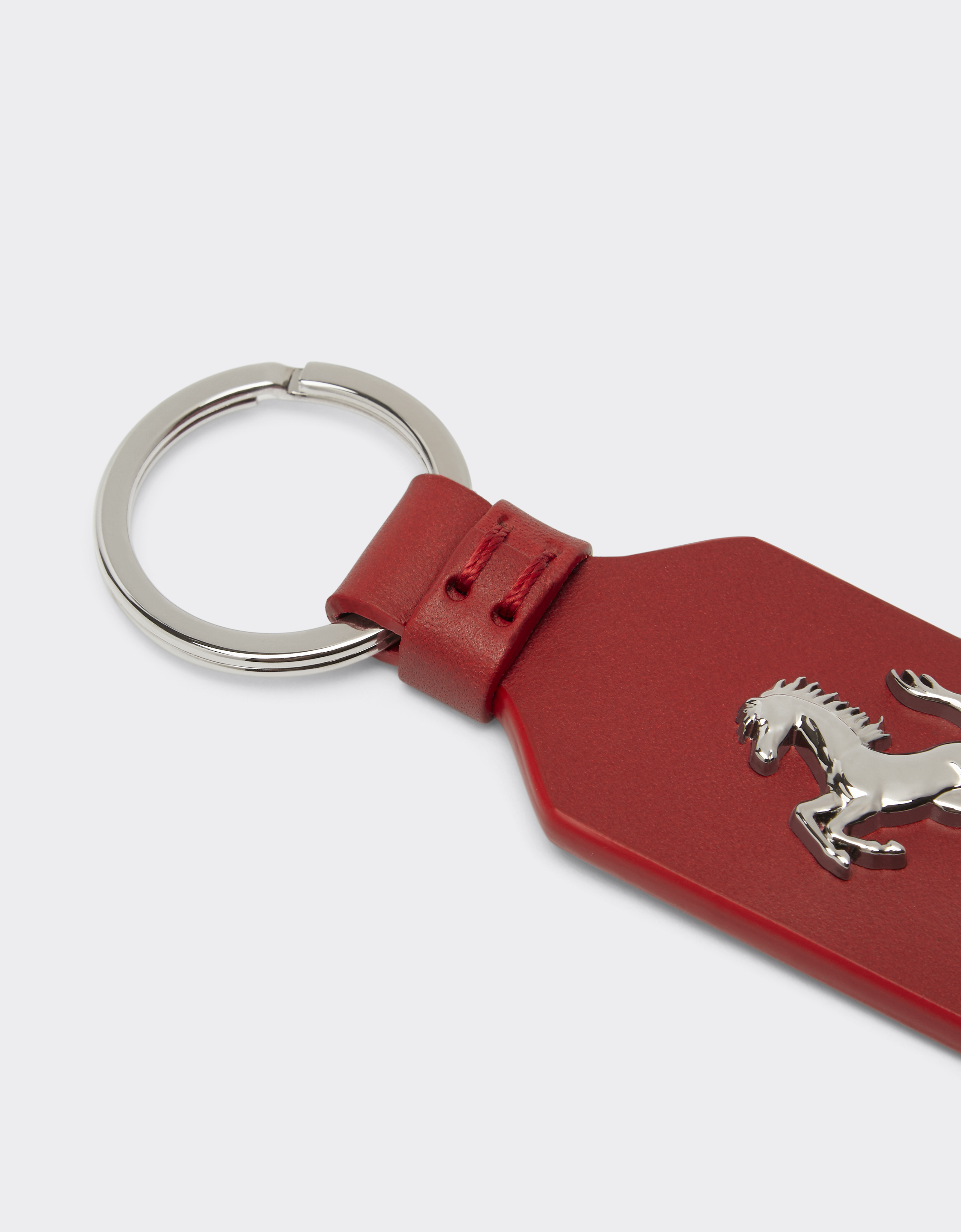 Ferrari Leather Keyring With Prancing Horse In Rosso Corsa