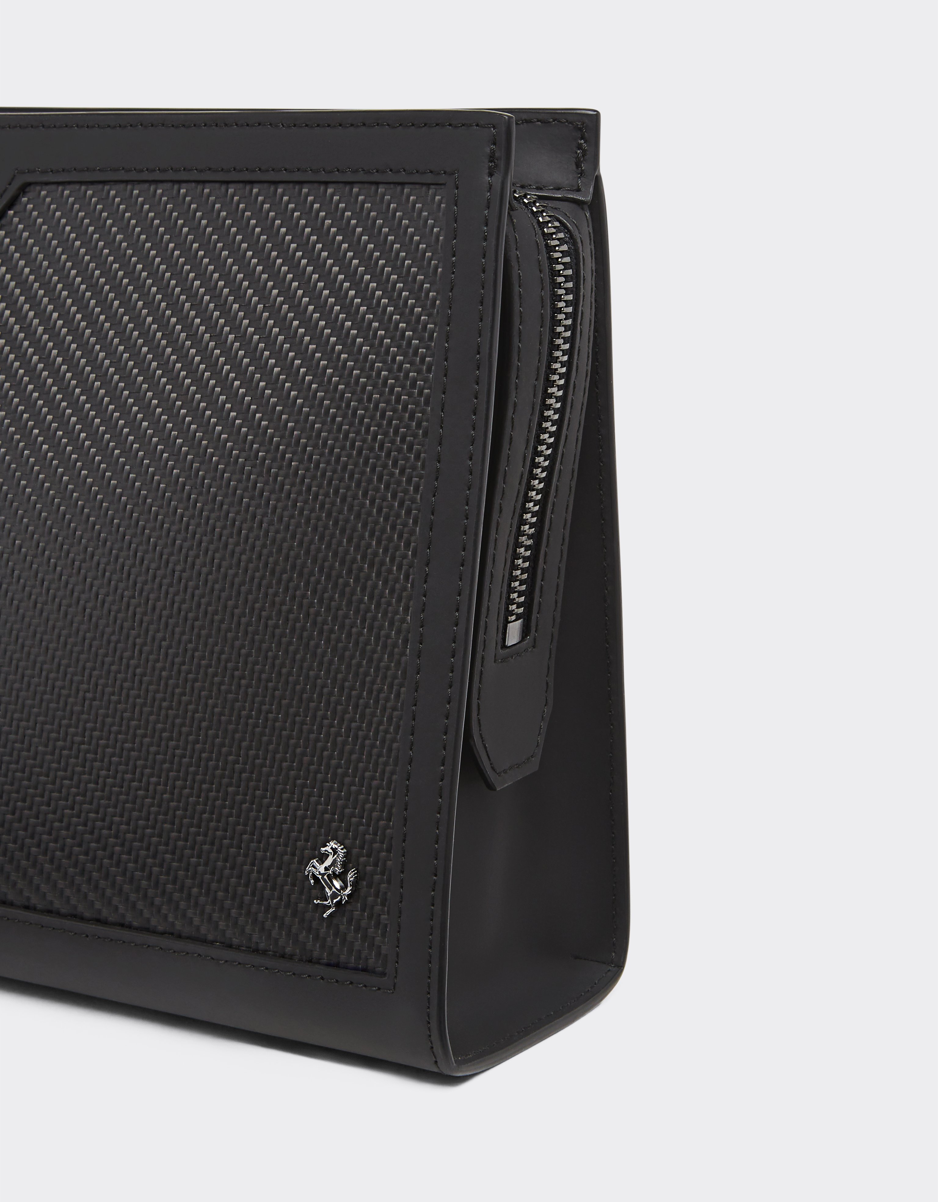 Ferrari Pouch In Leather And Carbon Fibre In Black
