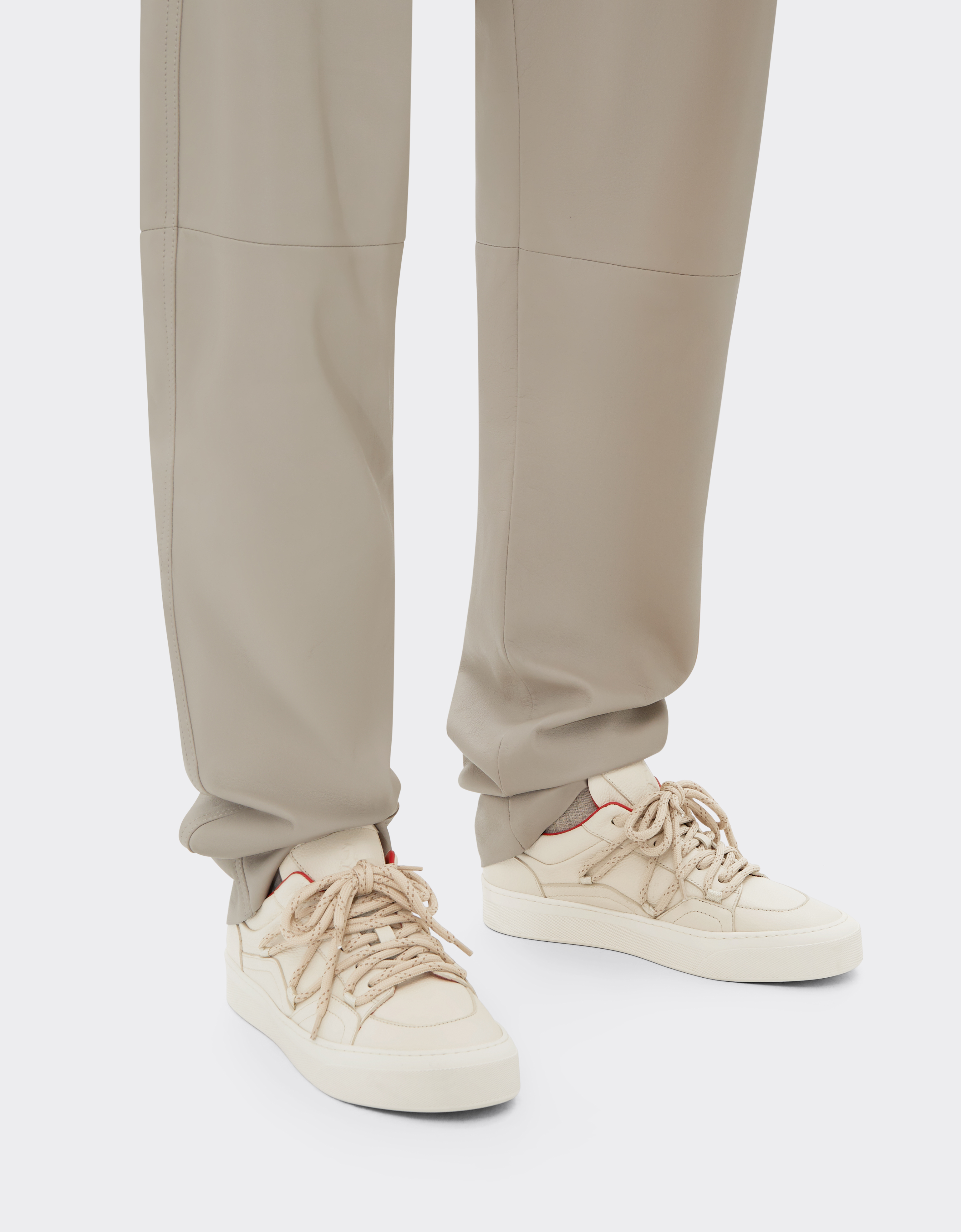 Ferrari Trainers In Tumbled Leather In Ecru