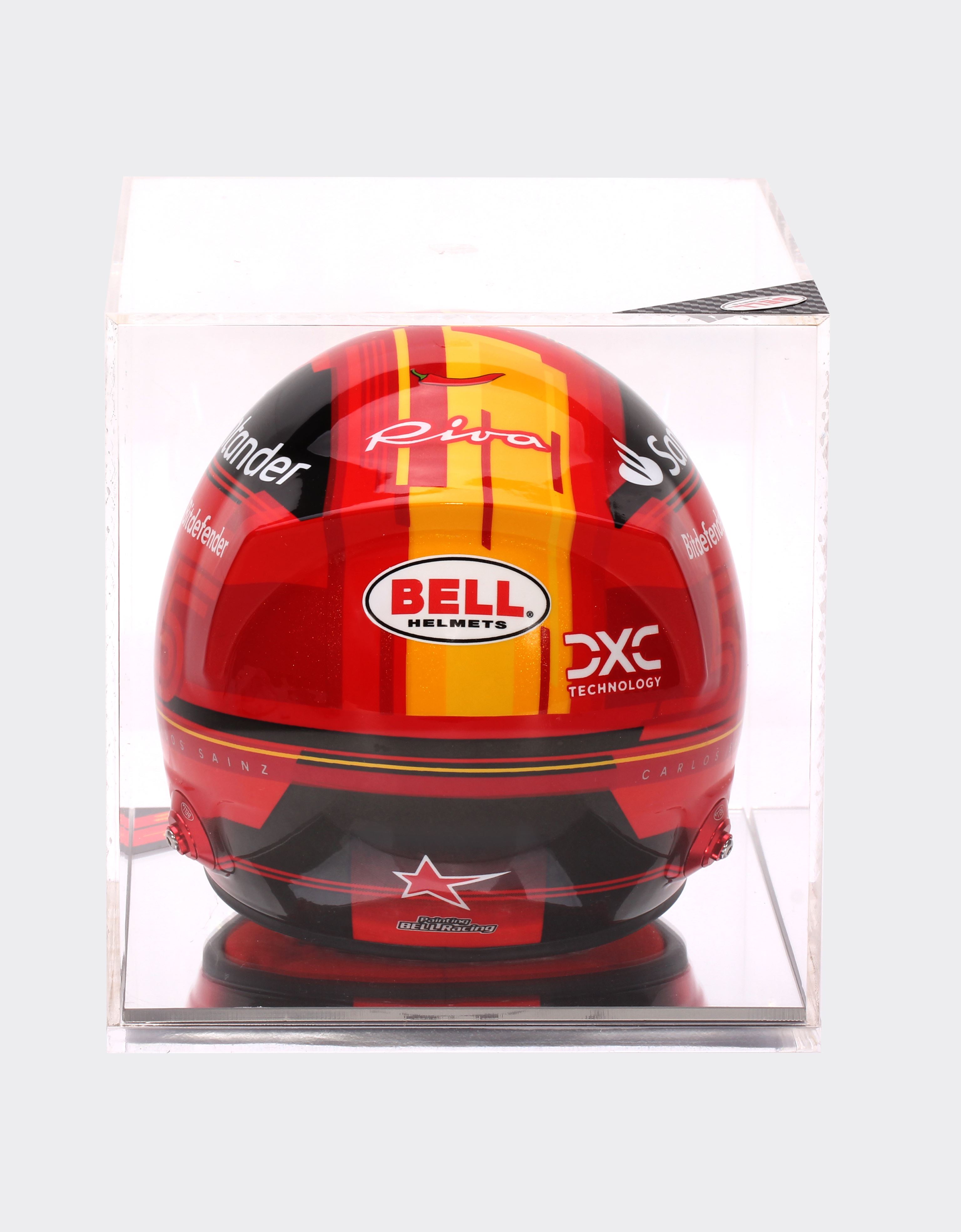  Ferrari Mini Casque 2023 Carlos Sainz à L’échelle 1/2 - édition Spéciale Barcelone -  Casques Rouge Os 