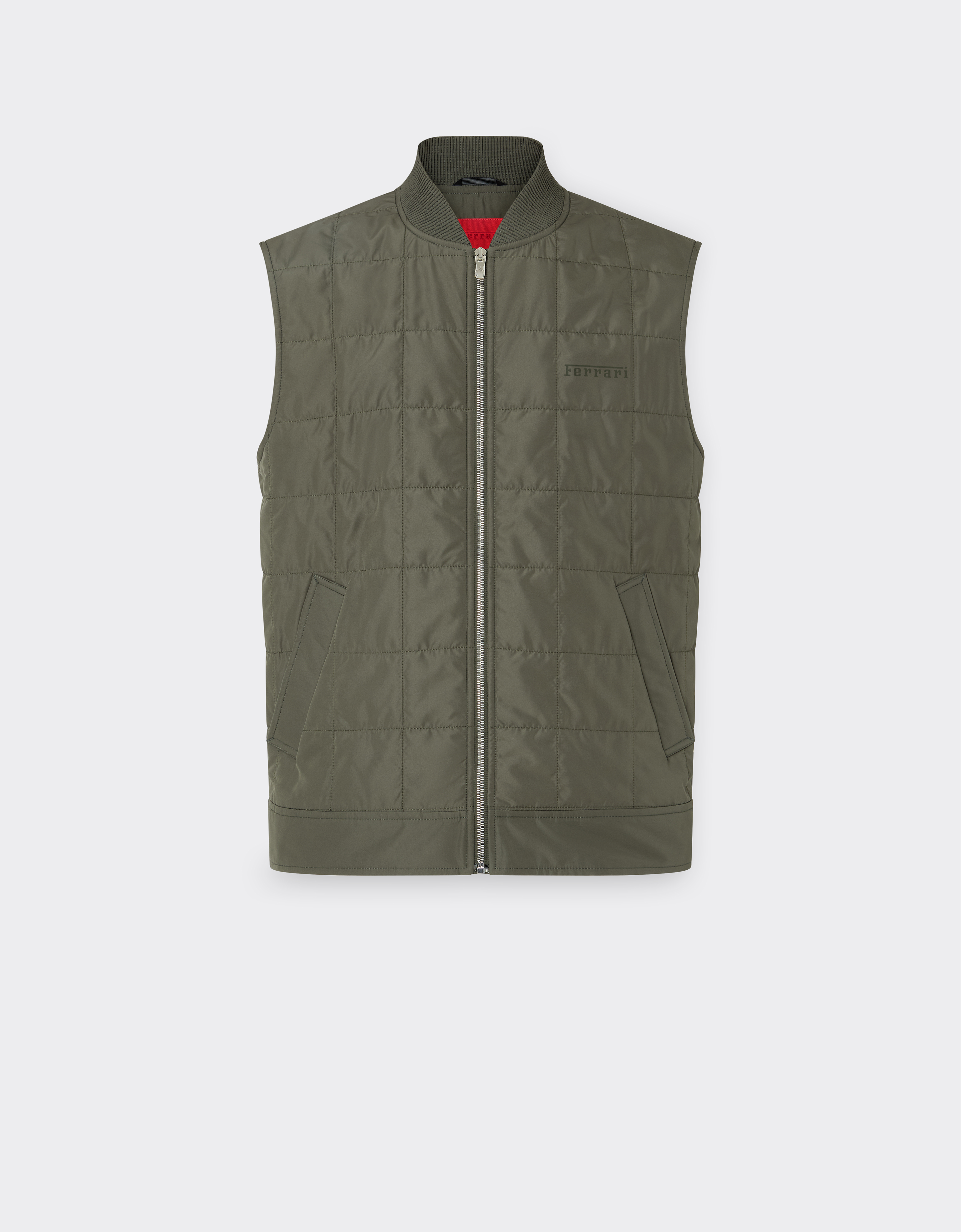Ferrari Men's Verde Cachi Padded Technical Nylon Vest - Jackets & Outerwear 52