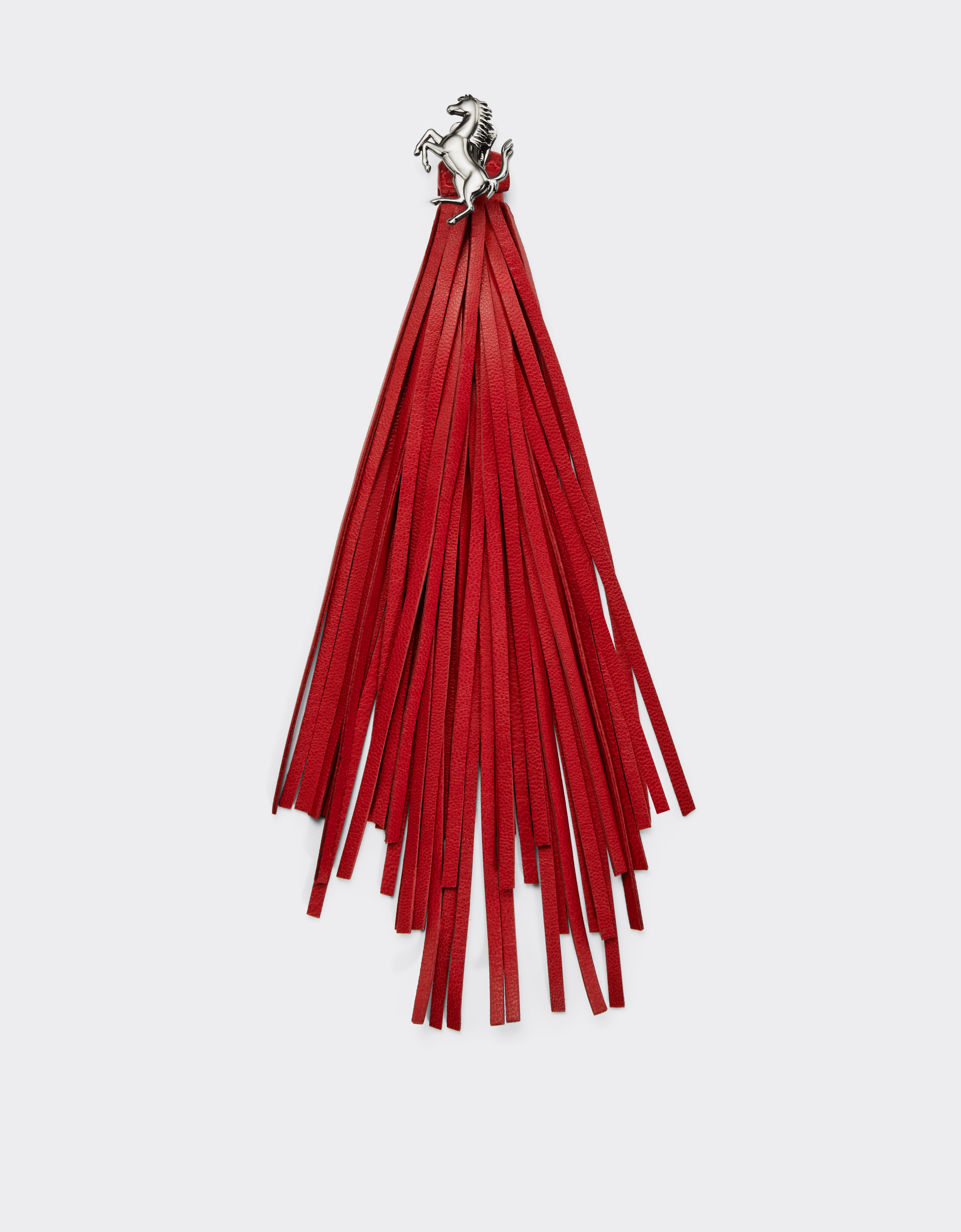Shop Ferrari Earrings With Prancing Horse Detail And Leather Tassel In Rosso Dino