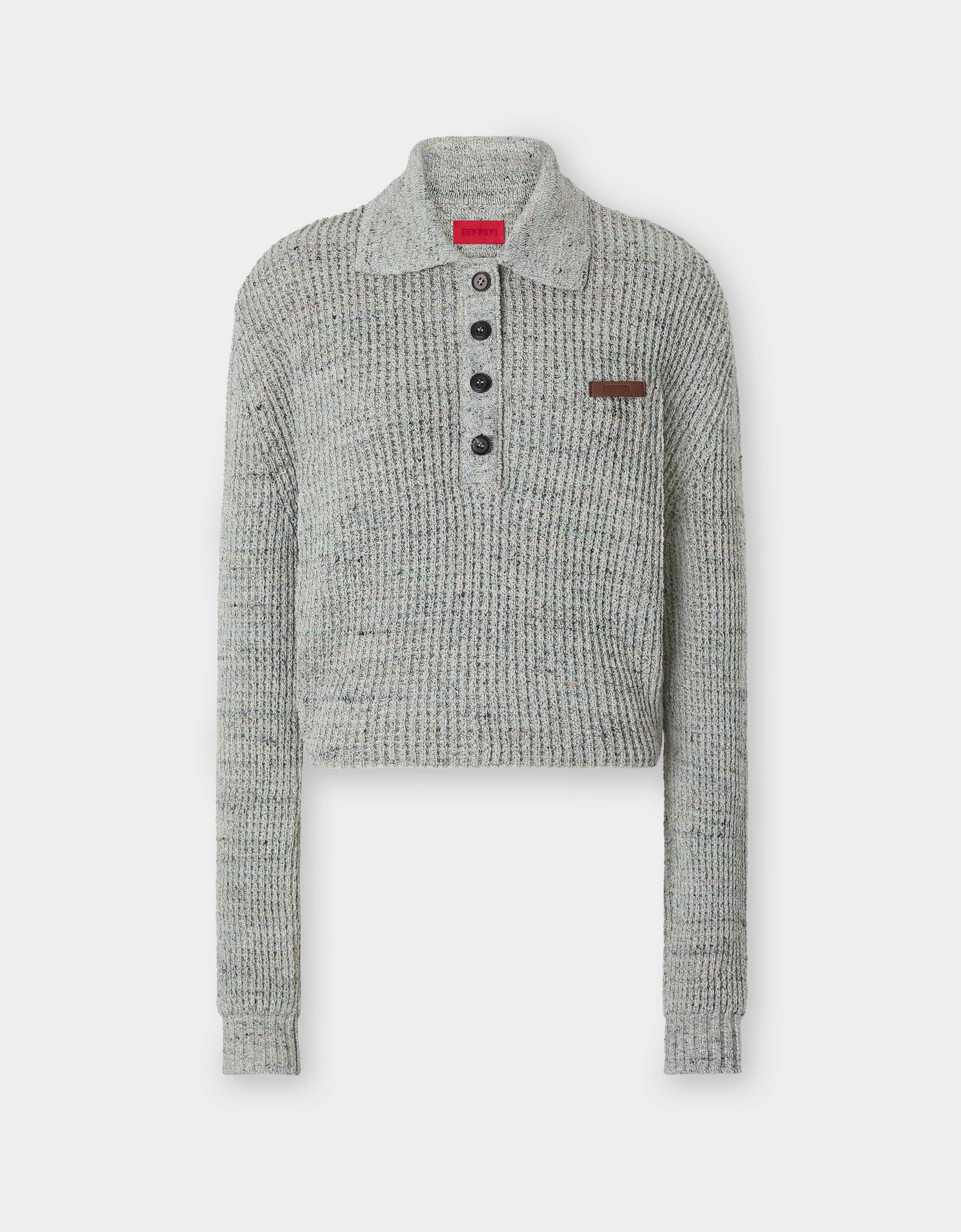 Ferrari Long-sleeved Denim-effect Polo Shirt In Sand