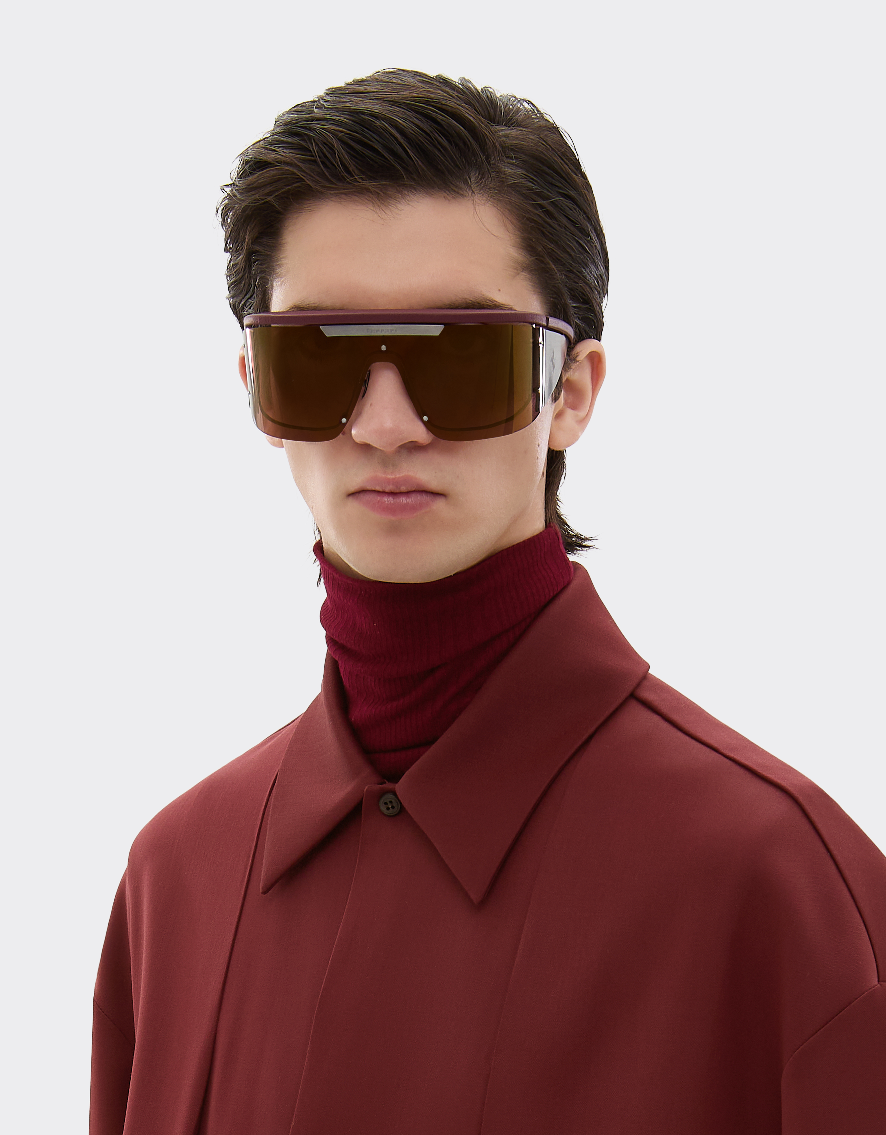 Ferrari Limited Edition  Metal And Leather Sunglasses With  Dark Redlens In Burgundy