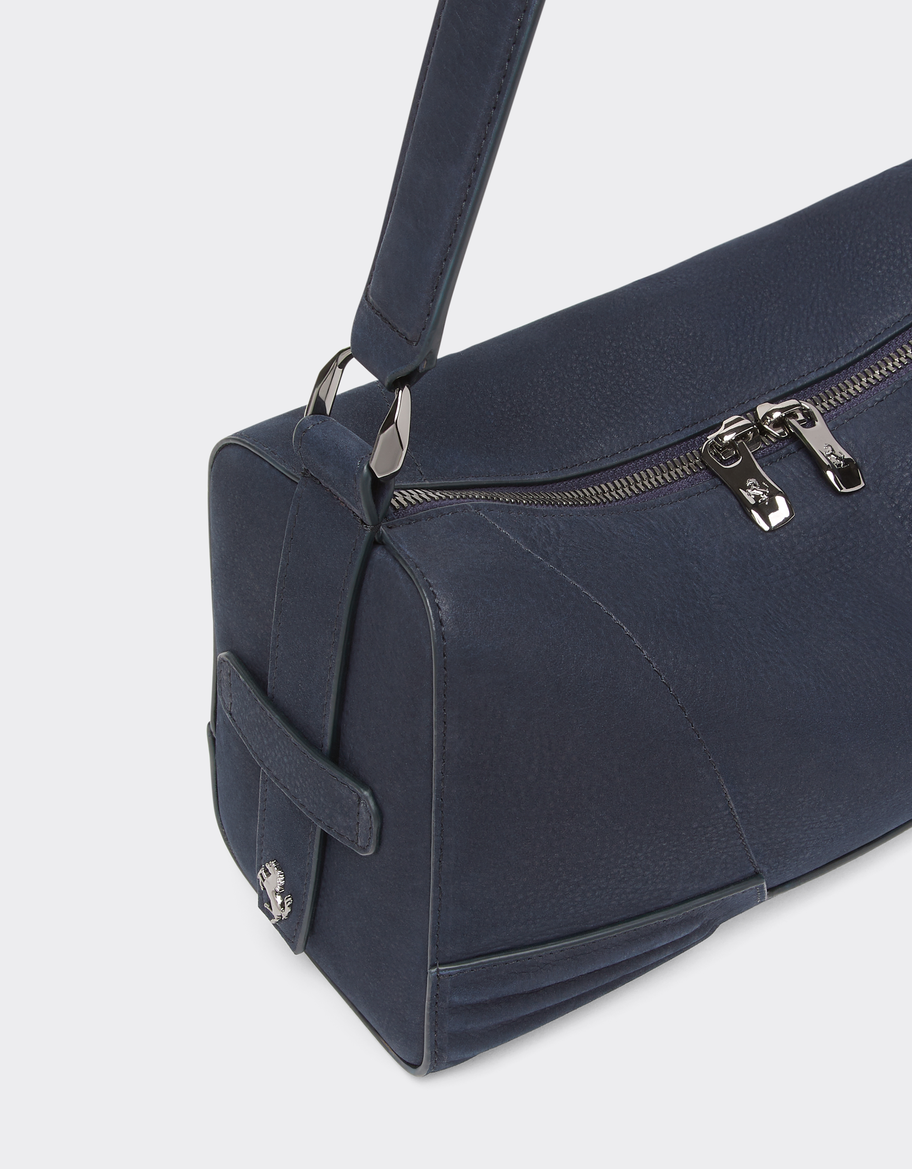 Ferrari Gt Soft Shoulder Bag In Nubuck Leather In Navy