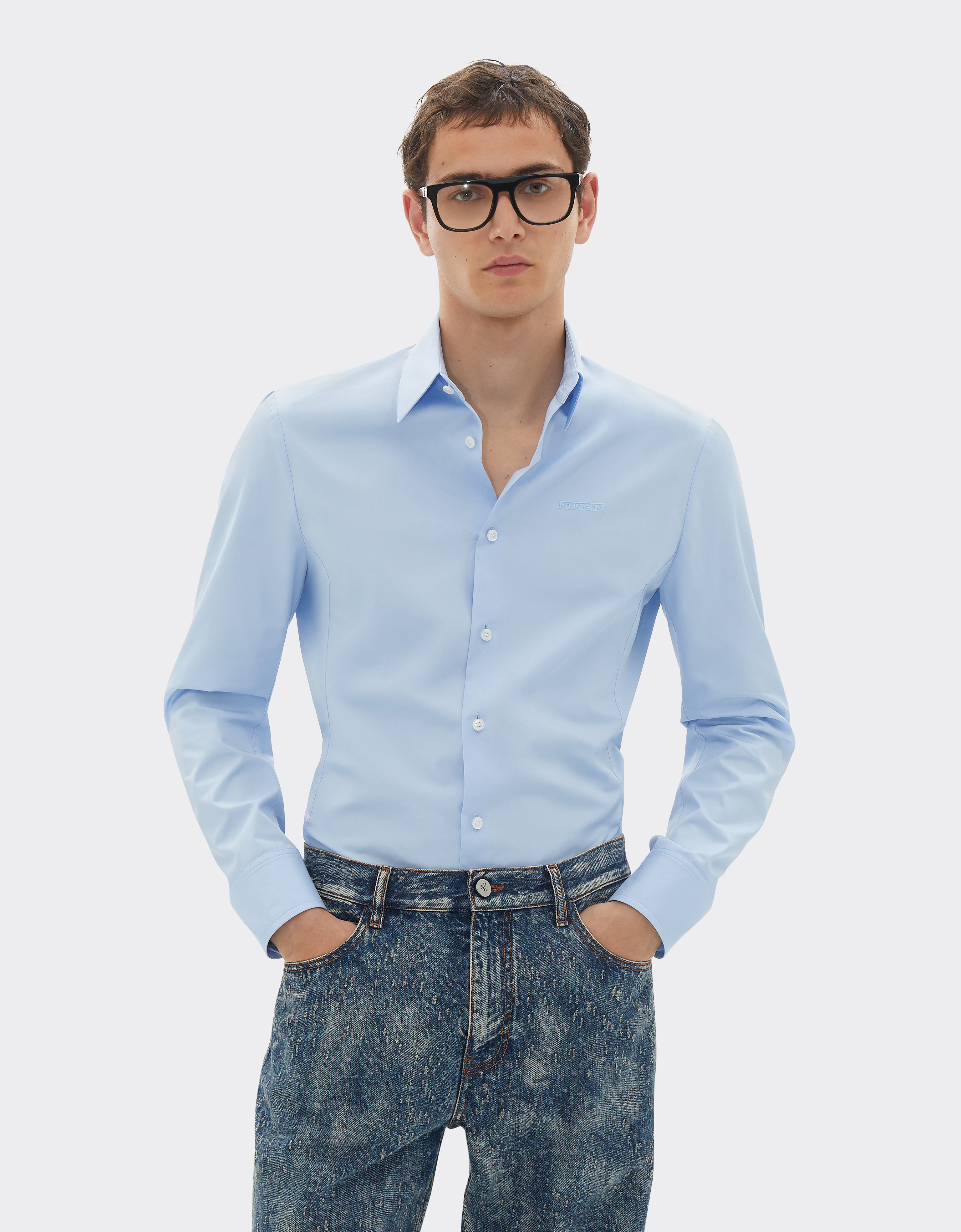 Ferrari Poplin Shirt With Embroidered  Logo