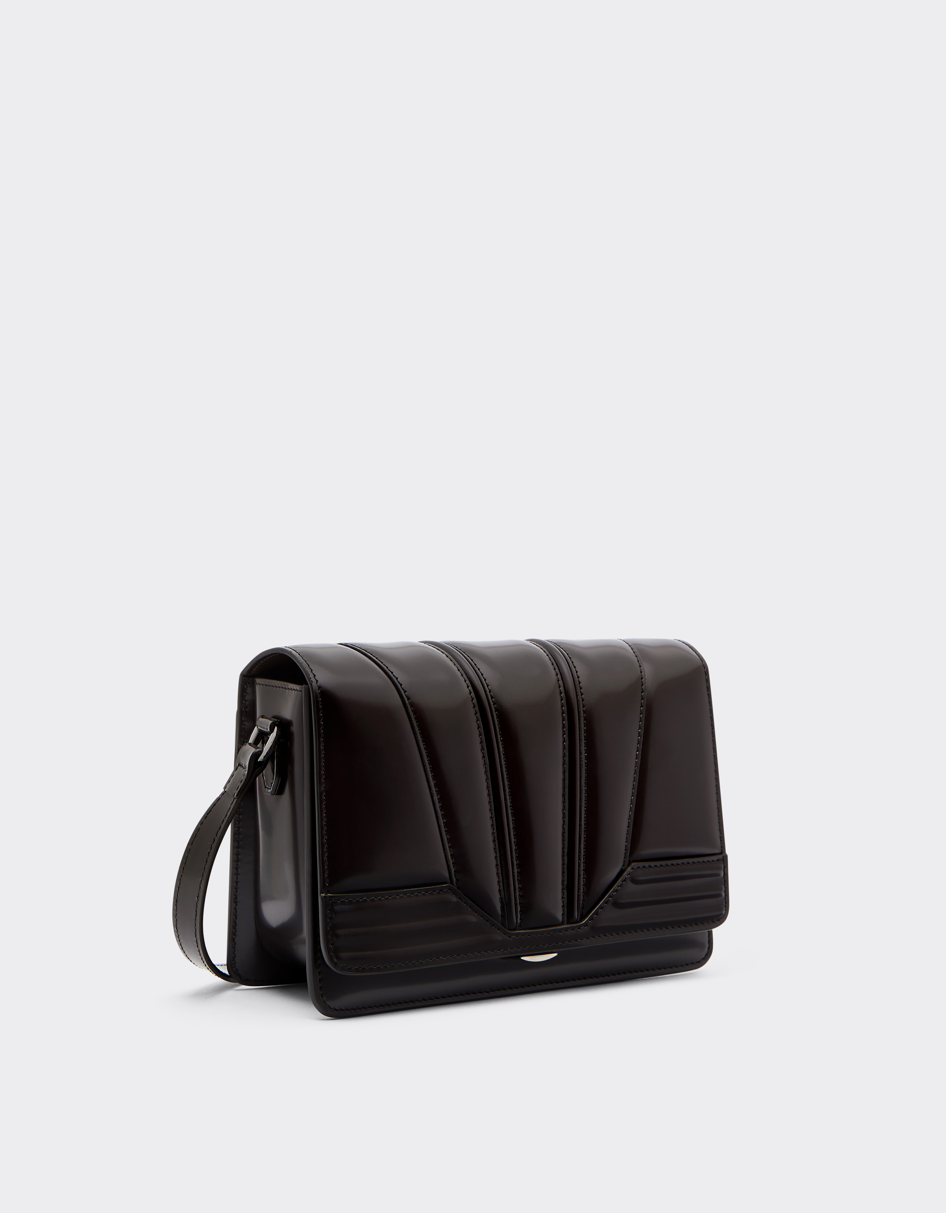 Ferrari Gt Crossbody Bag In Brushed Leather In Dark Brown