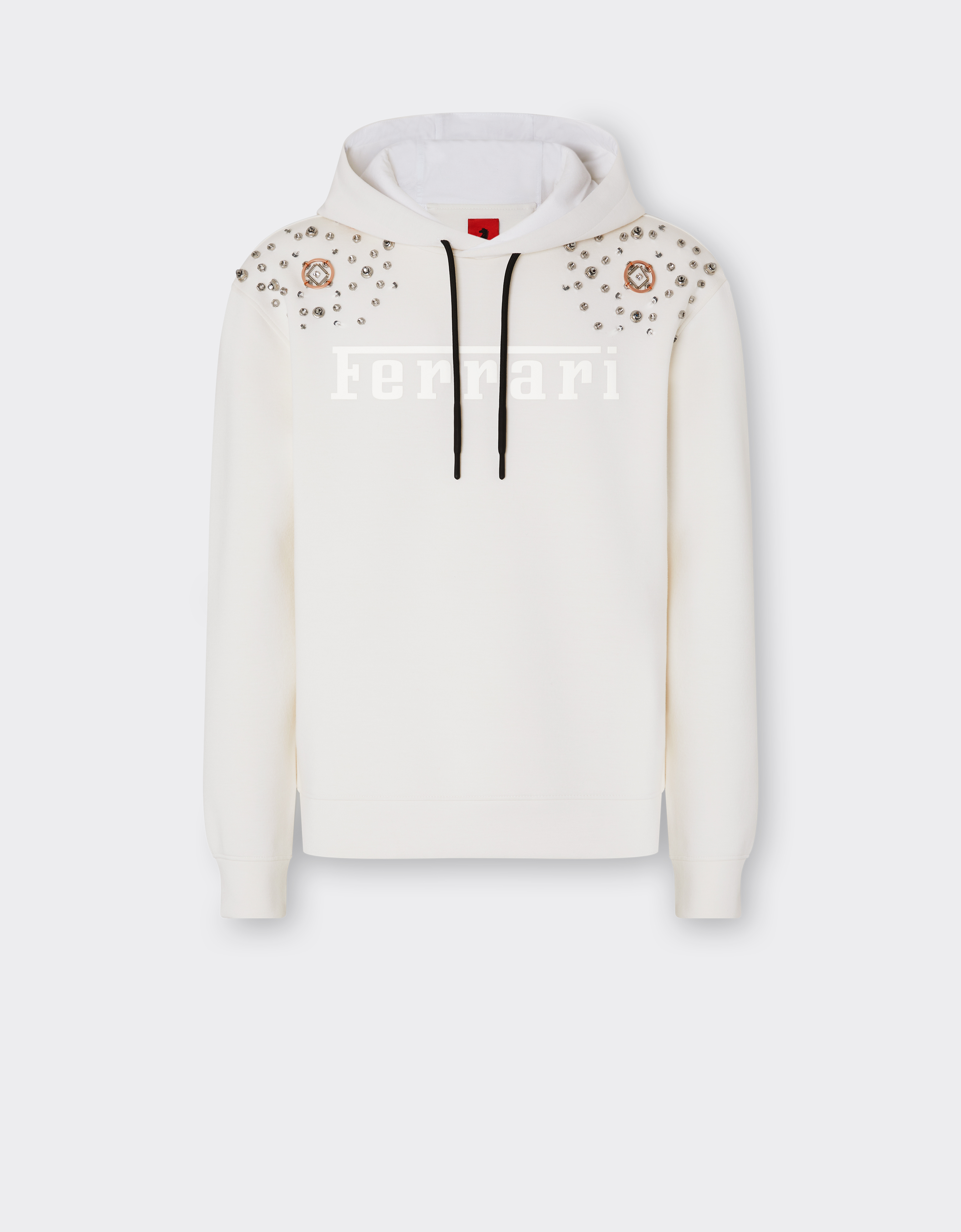 Shop Ferrari Sweatshirt In Scuba Fabric With Metal Embroidery And  Logo In Optical White