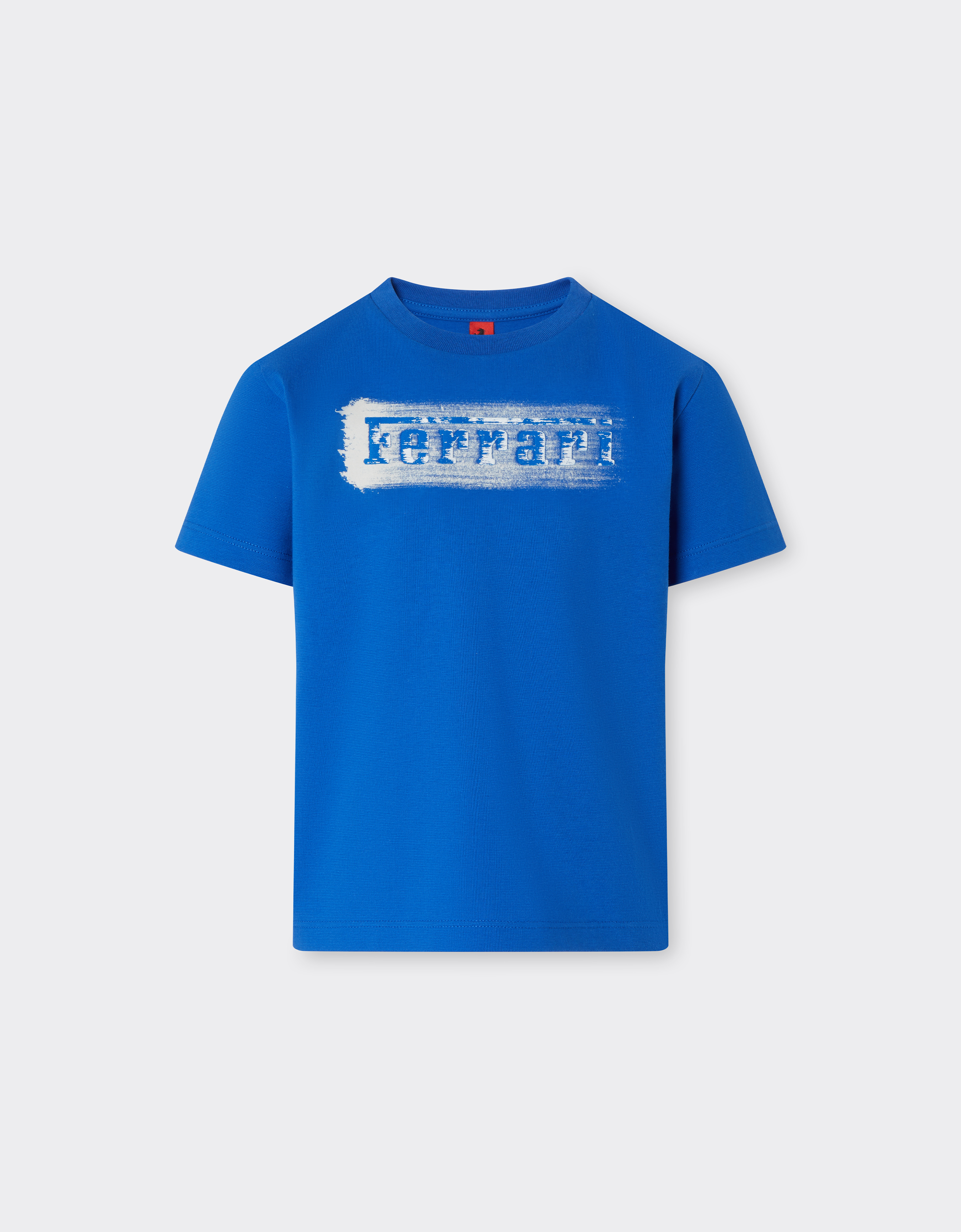 Cotton T-shirt with brushed-effect Ferrari logo in Klein