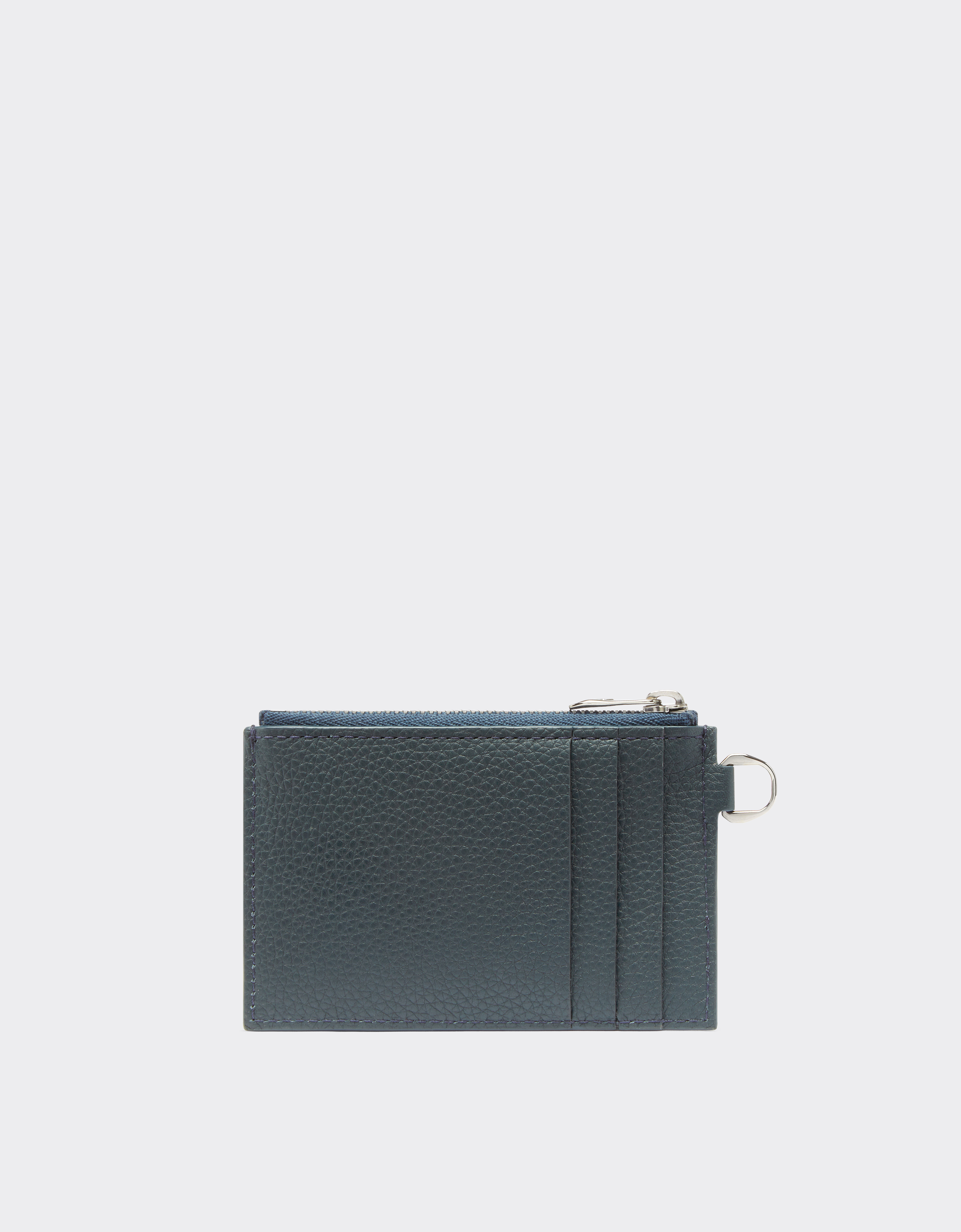 Ferrari Textured Leather Card Holder With Zip In Navy