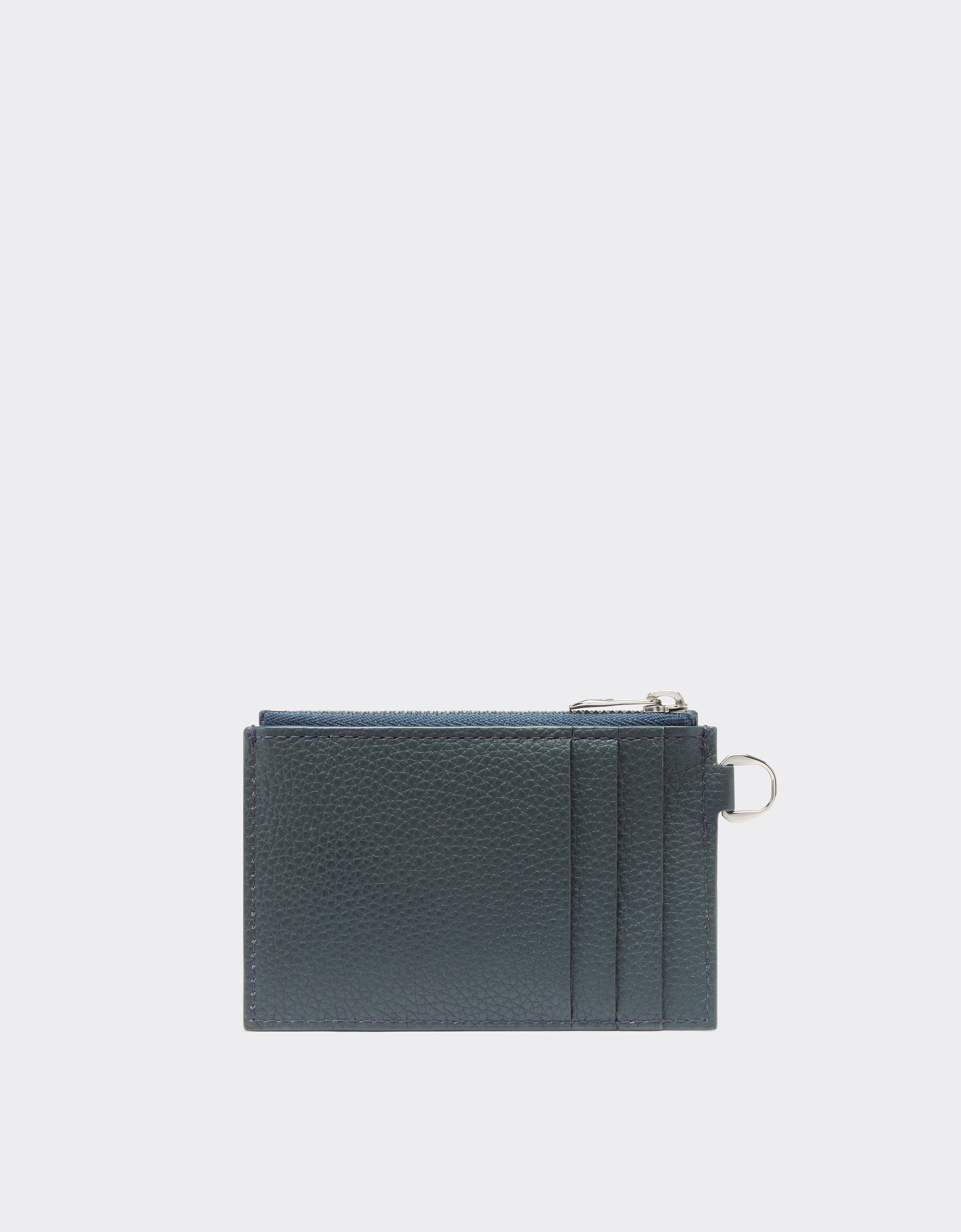Ferrari Textured Leather Card Holder With Zip In Navy