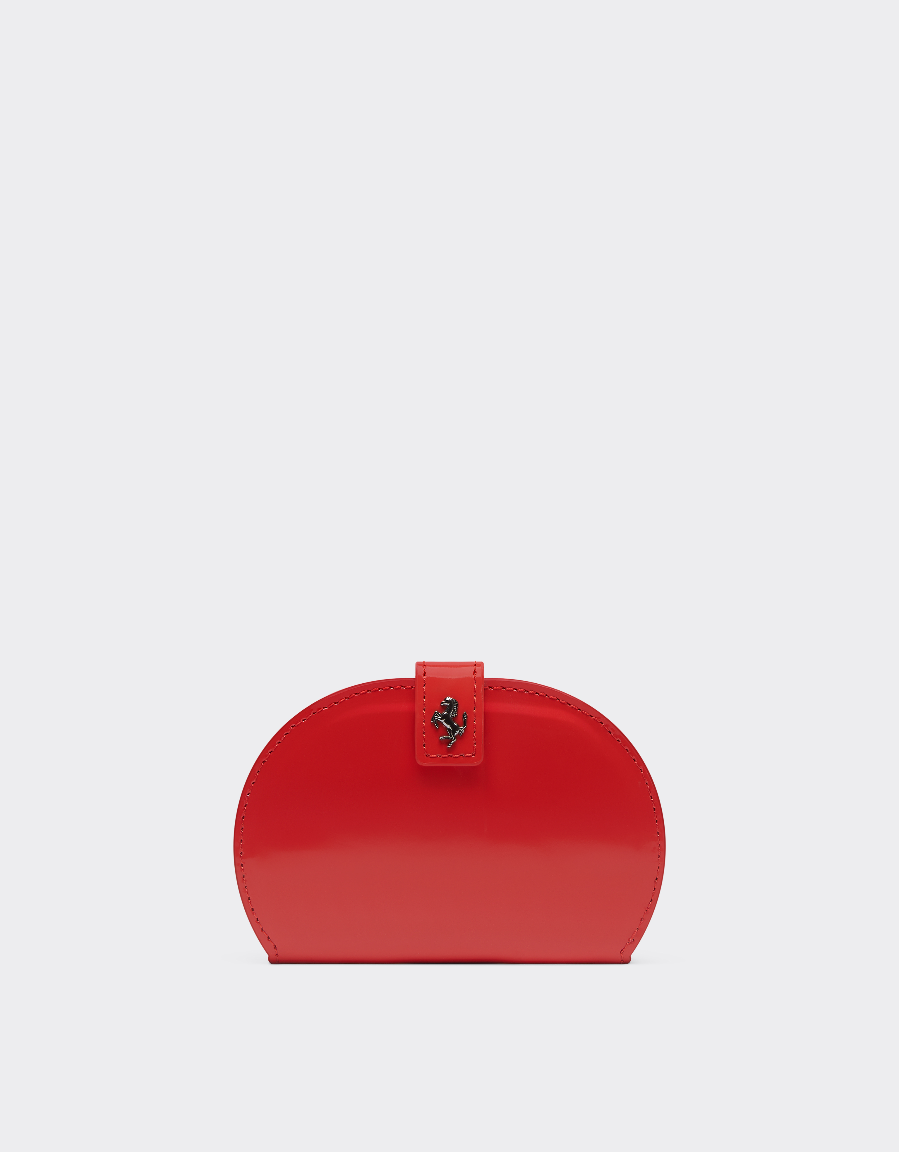 Ferrari Foldable Card Holder In Glossy Brushed Leather In Rosso Dino
