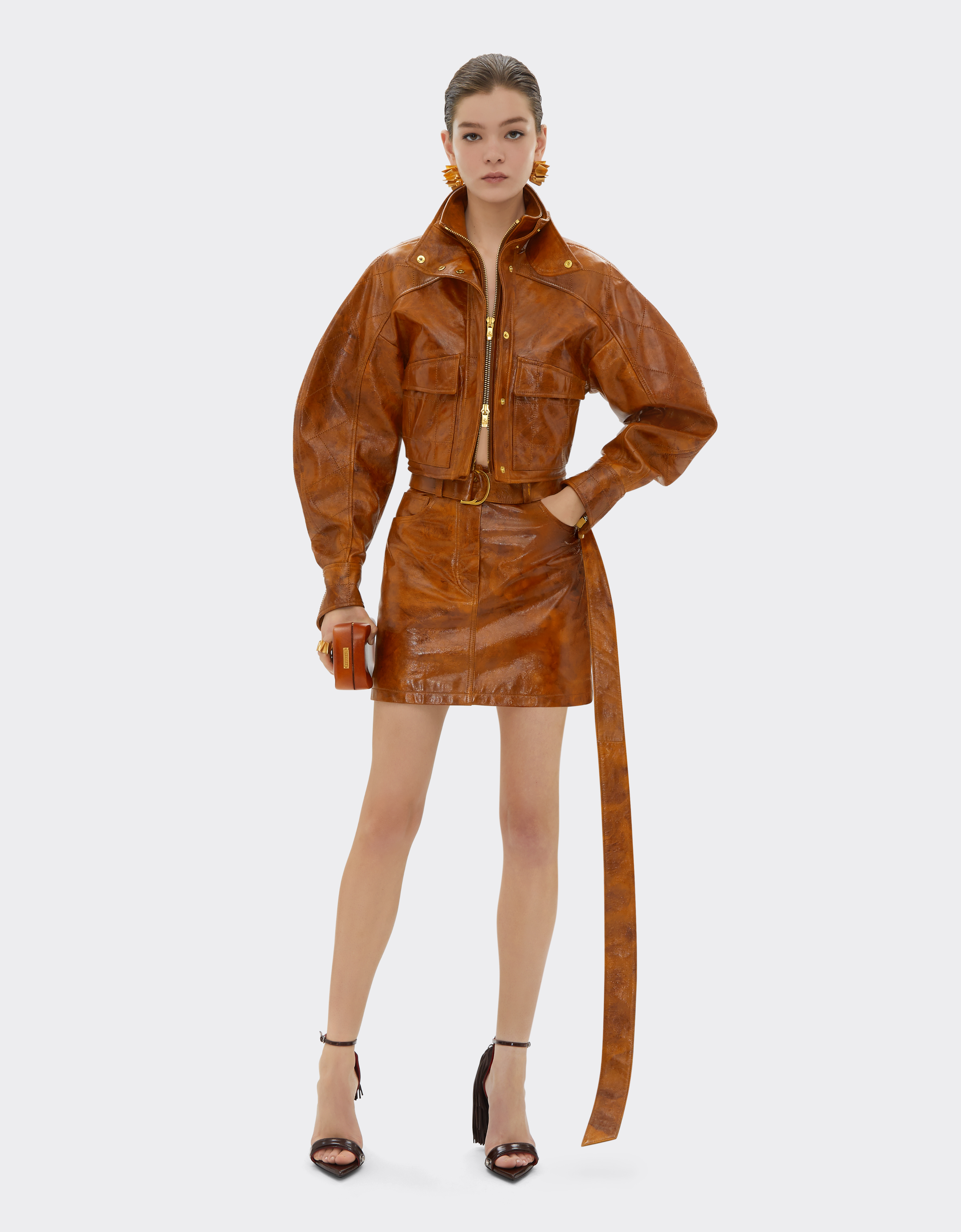 Ferrari Miniskirt In Radica Leather In Hide
