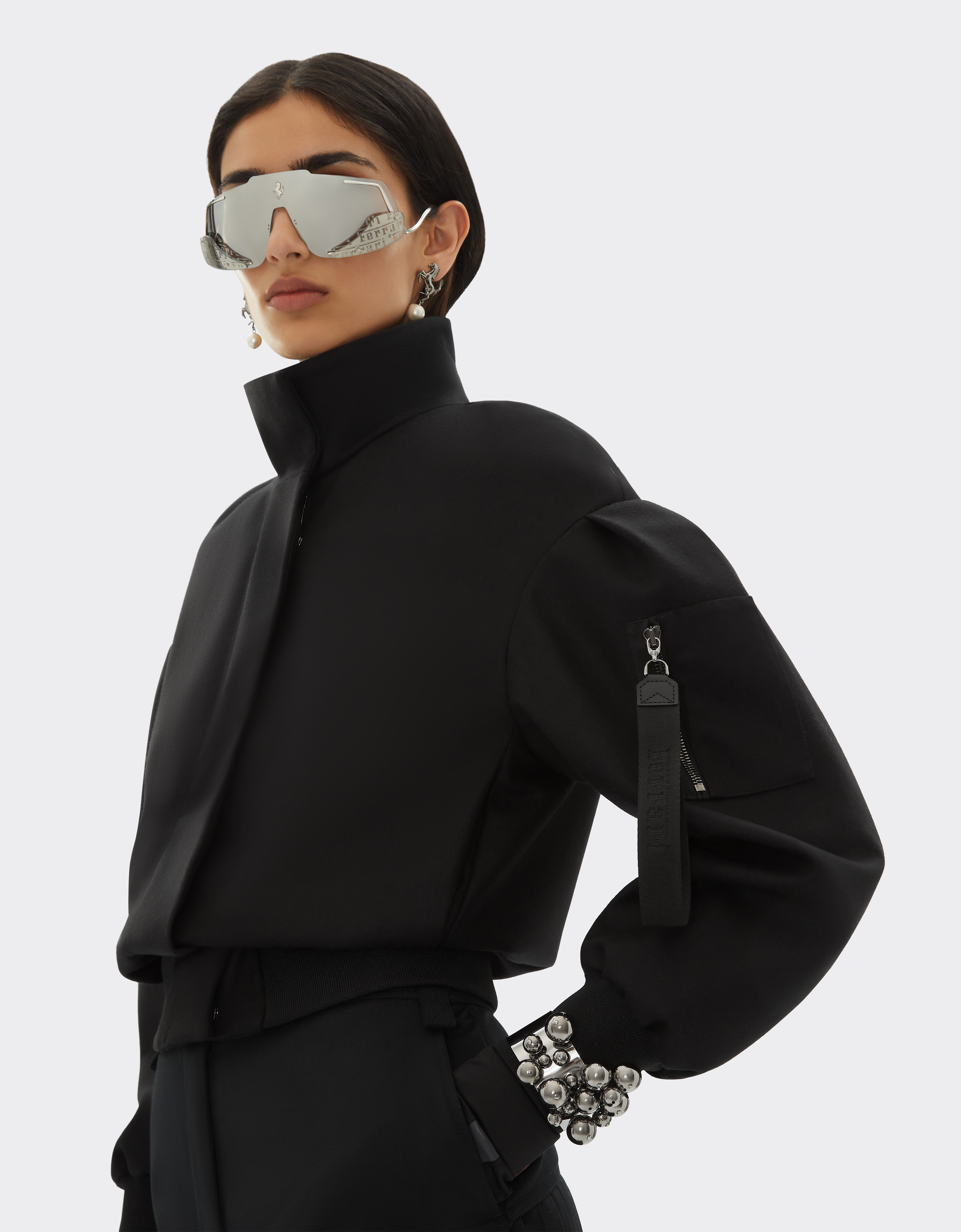 FERRARI FERRARI BOMBER JACKET IN WOOL, NYLON AND CASHMERE WITH 3D GROSGRAIN TAPING