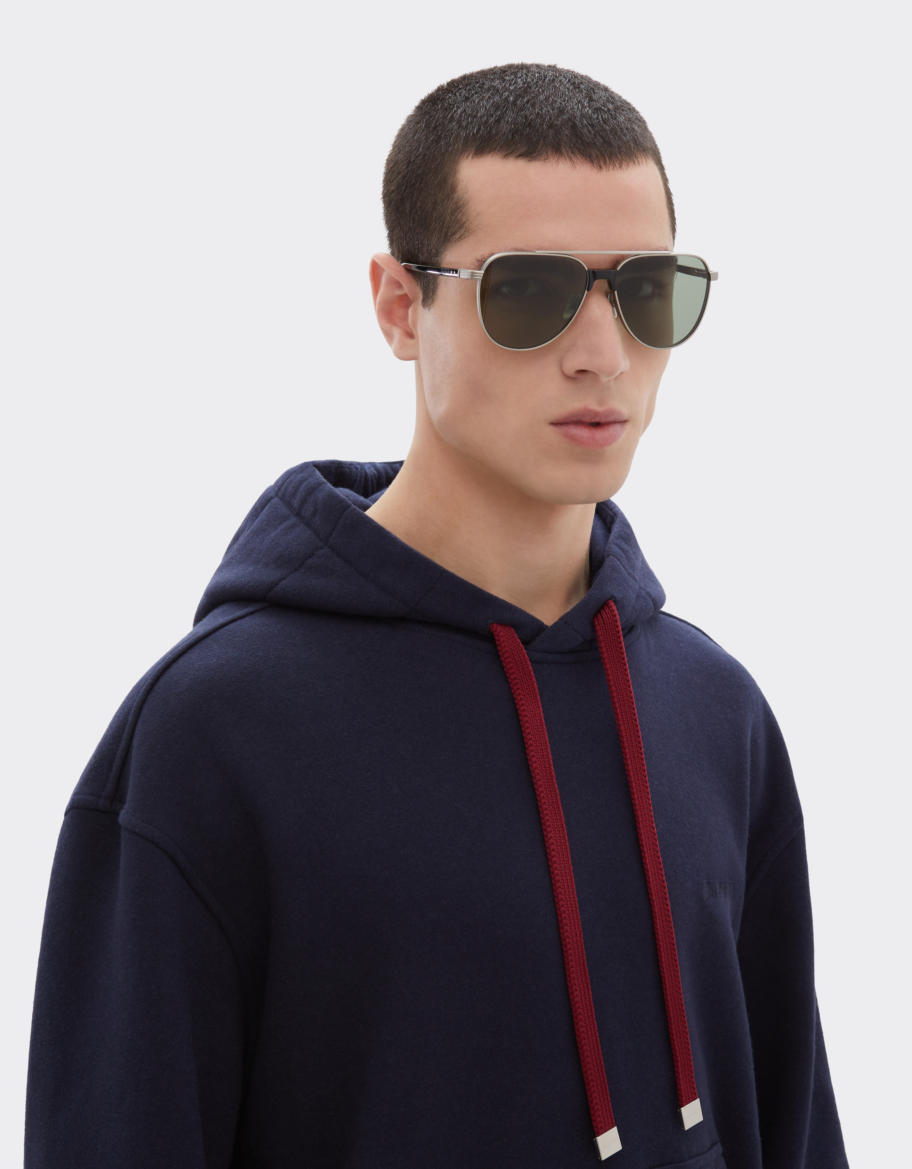  Ferrari Ferrari-sonnenbrille Aus  Mattem Silberfarbenem Titan Und Acetat Mit Dunkelgrünen Gläsern - Male Sonnenbrillen Silver Os 