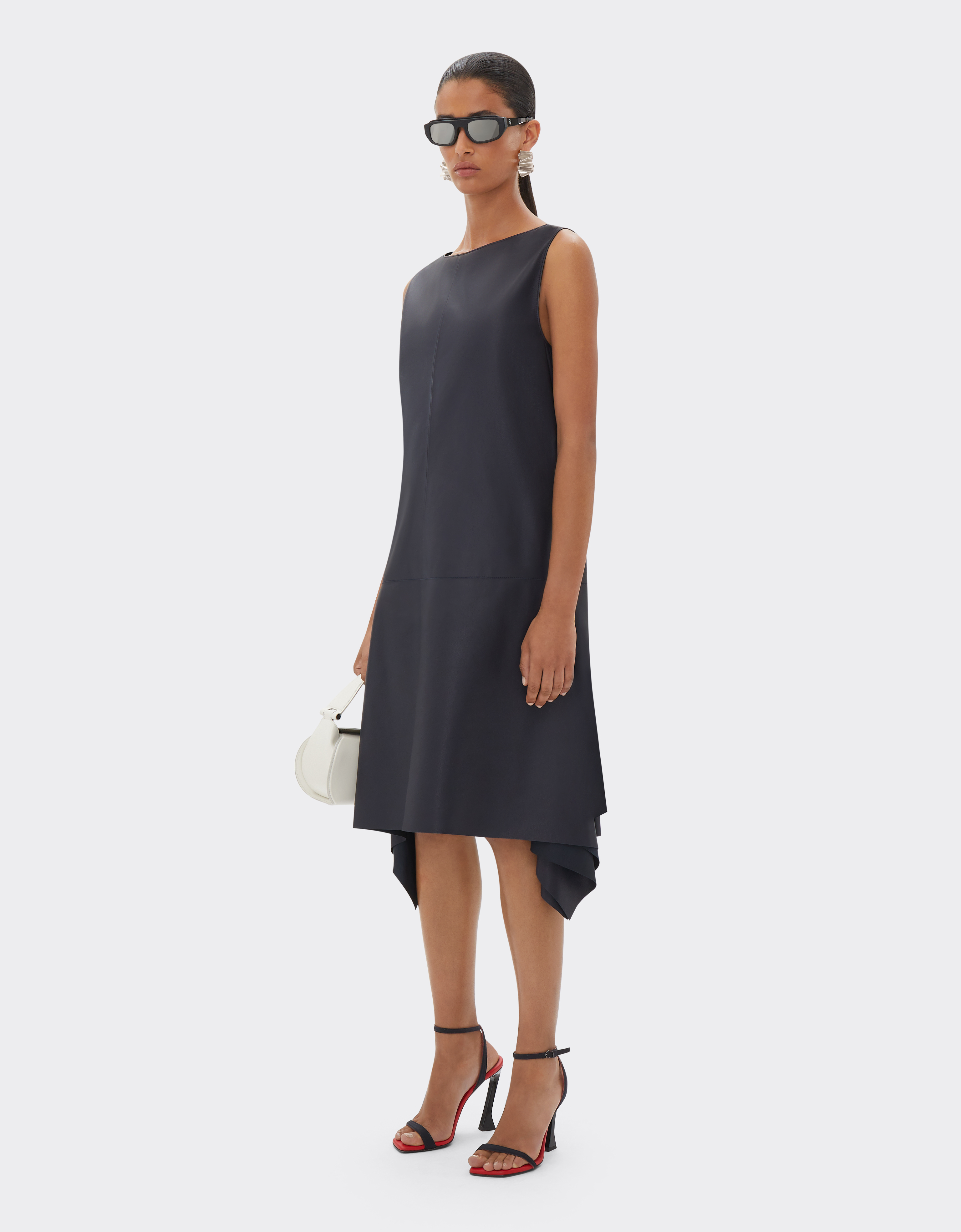 Ferrari Midi Dress In Nappa Leather In Navy