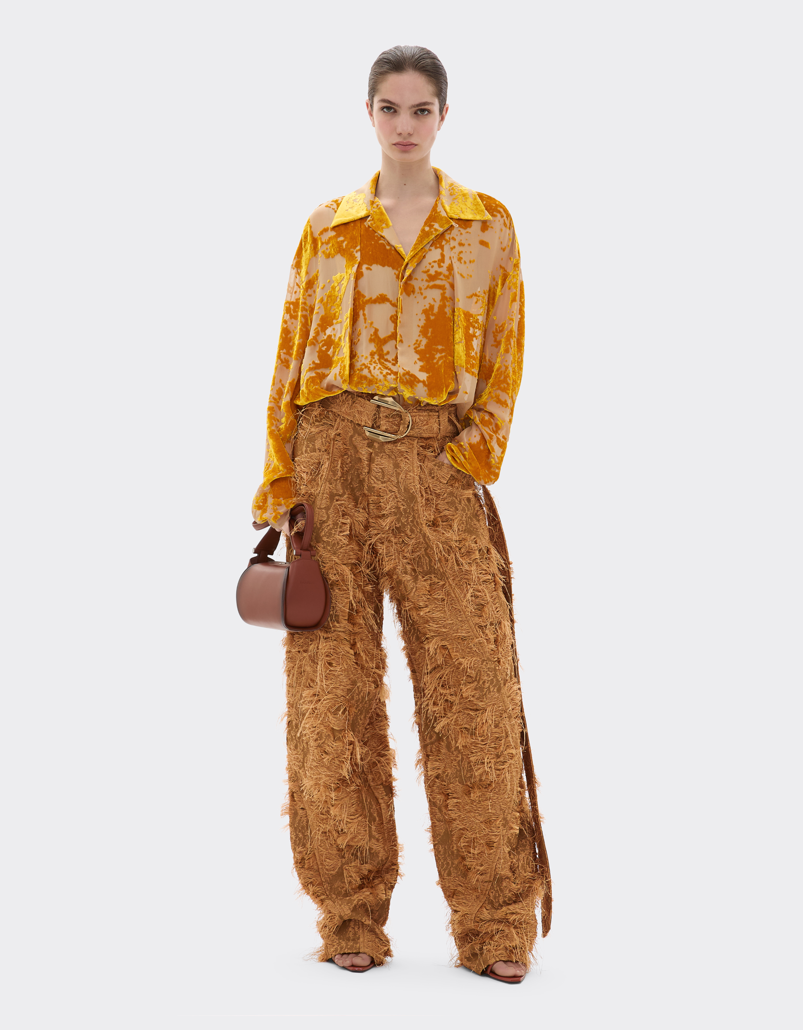 Ferrari Silk Velvet Shirt With Dévoré Print In Gold