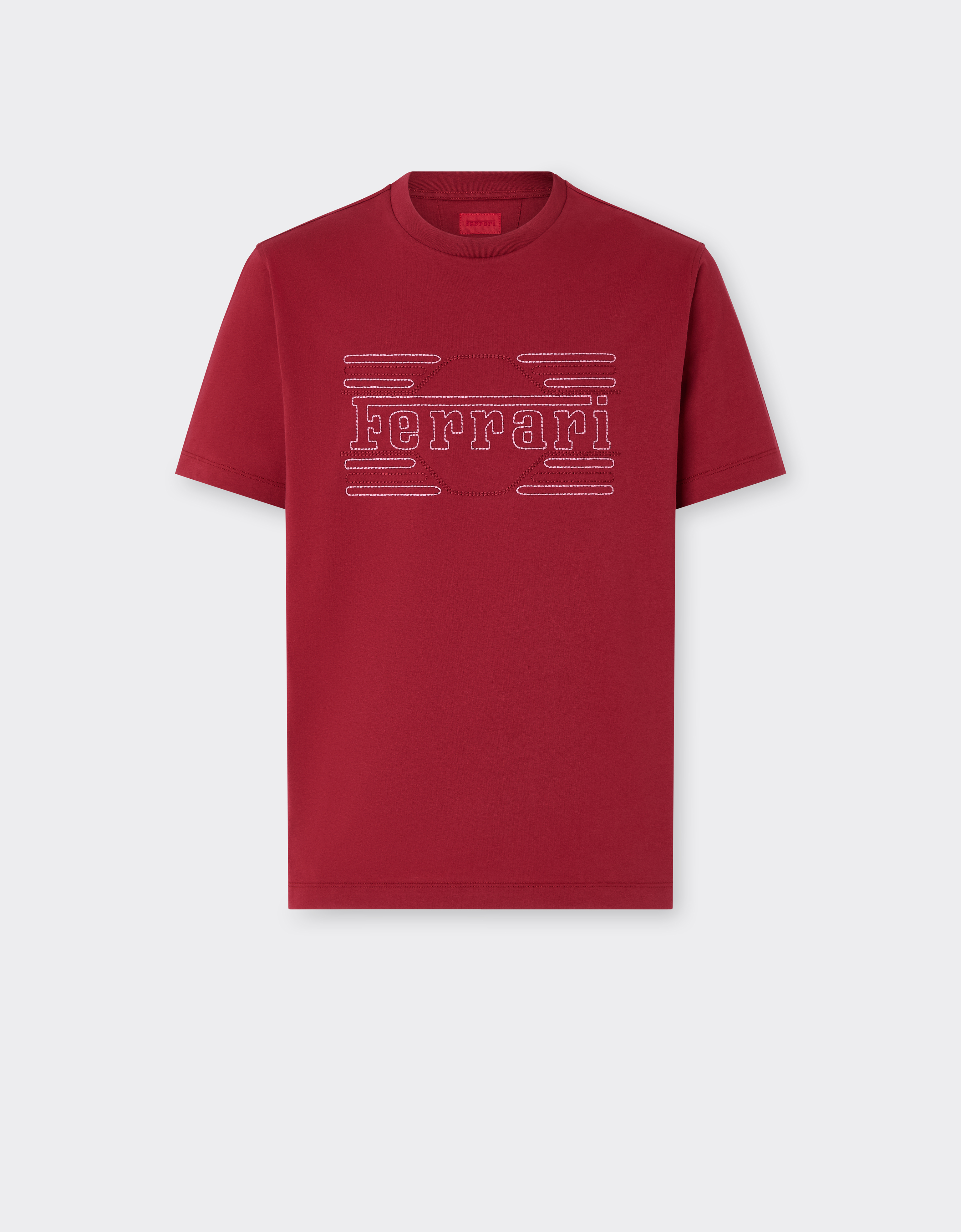 Ferrari Men's Maison Red Cotton T-Shirt With Embroidery - T-Shirts L