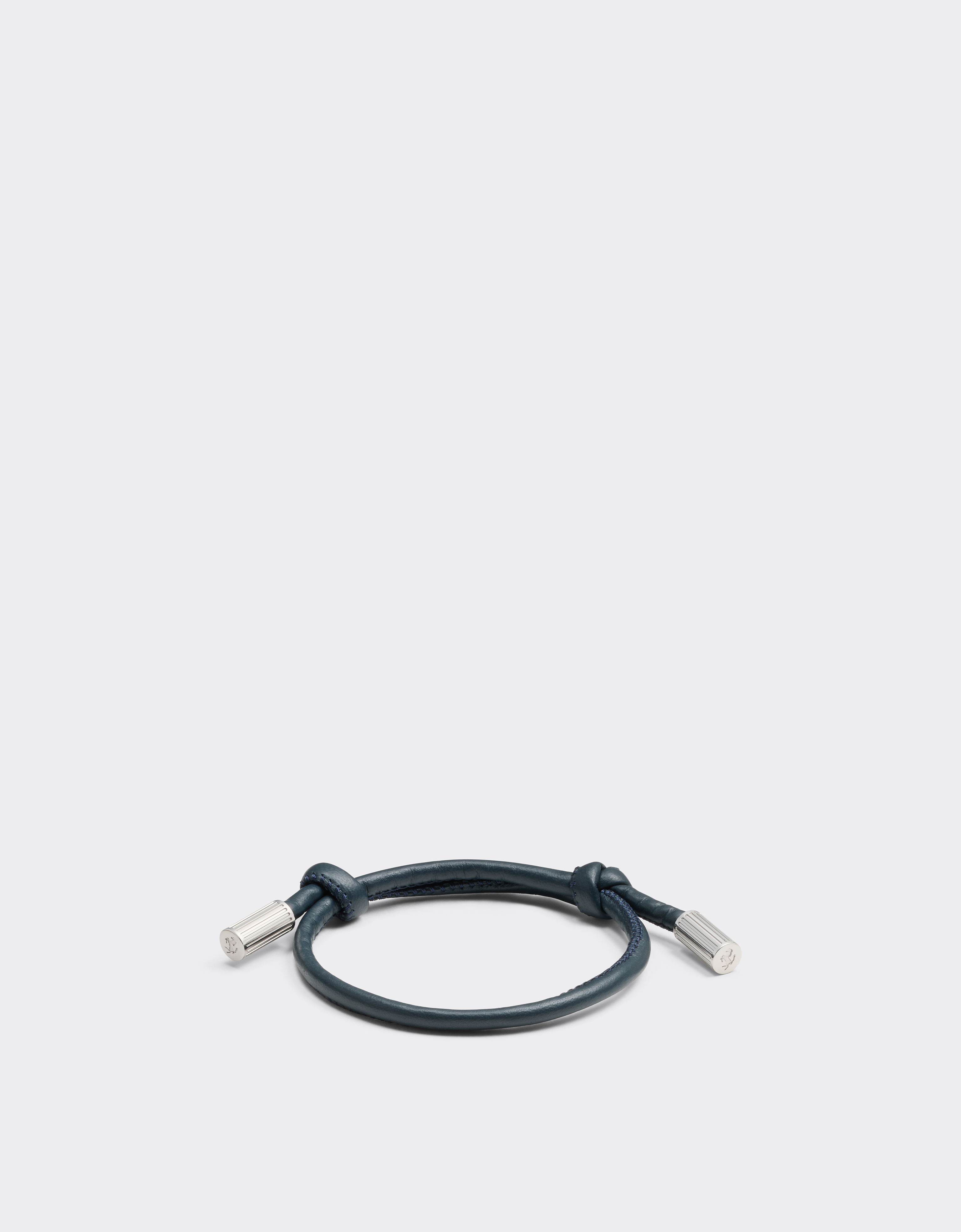 Ferrari Tubular Leather Bracelet With Engraved Prancing Horse In Blue